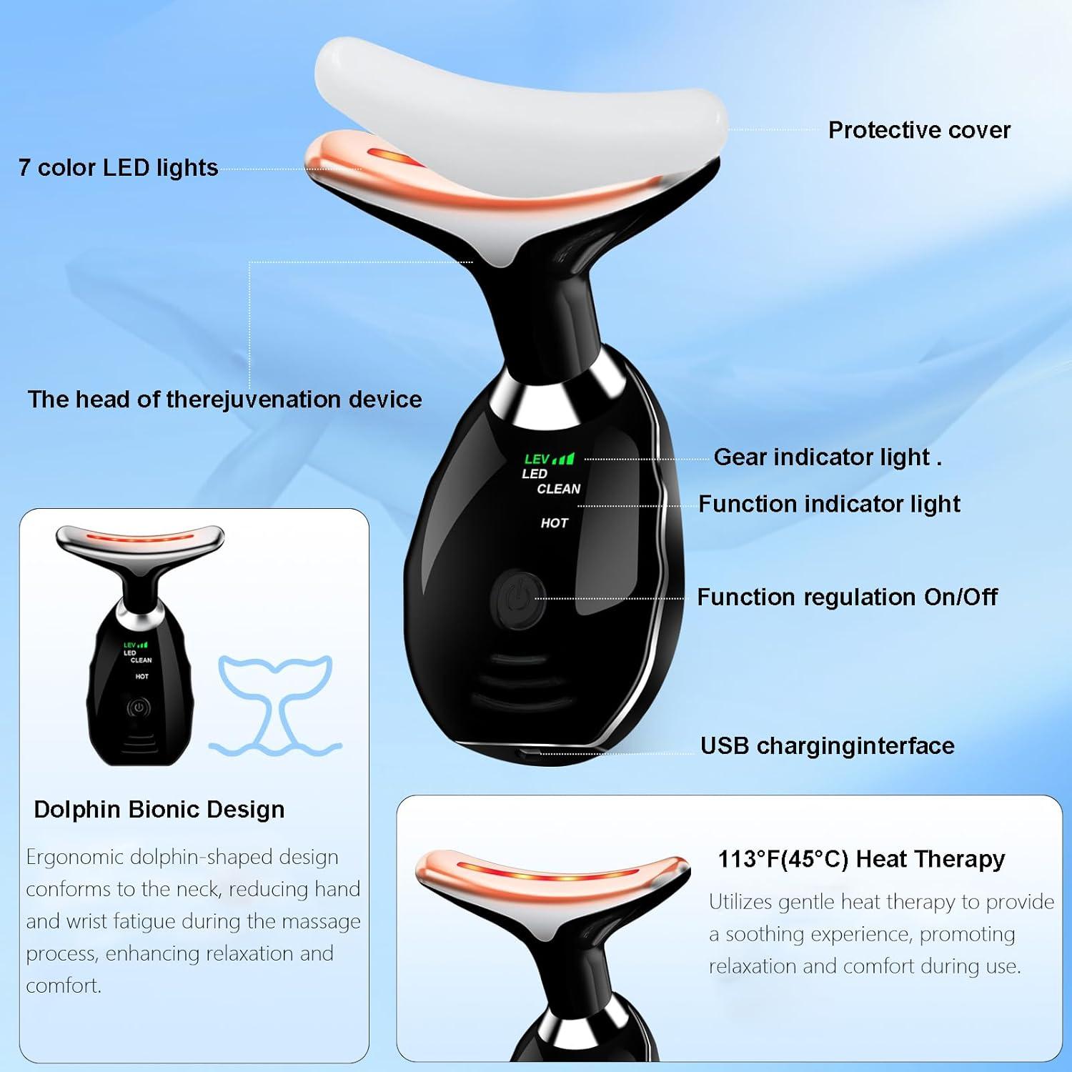 Neck Face Beauty Device - 3 in 1 Vibration Face Massager & Sculpting Tool |  Best Skin Care Massager | 7 Color Neck & Face Skin Treatment | Buy Now with  Express International Delivery
