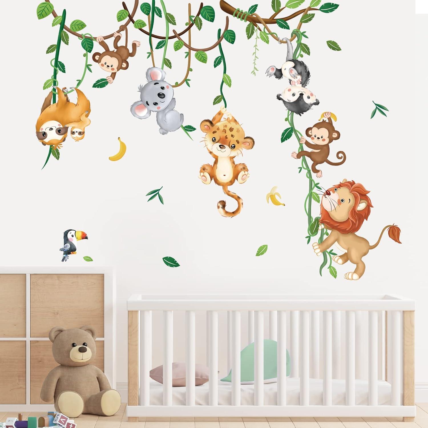 decalmile Jungle Animals Wall Stickers Monkey Lion Safari Wall Decals Baby  Nursery Kids Room Living Room Home Decor