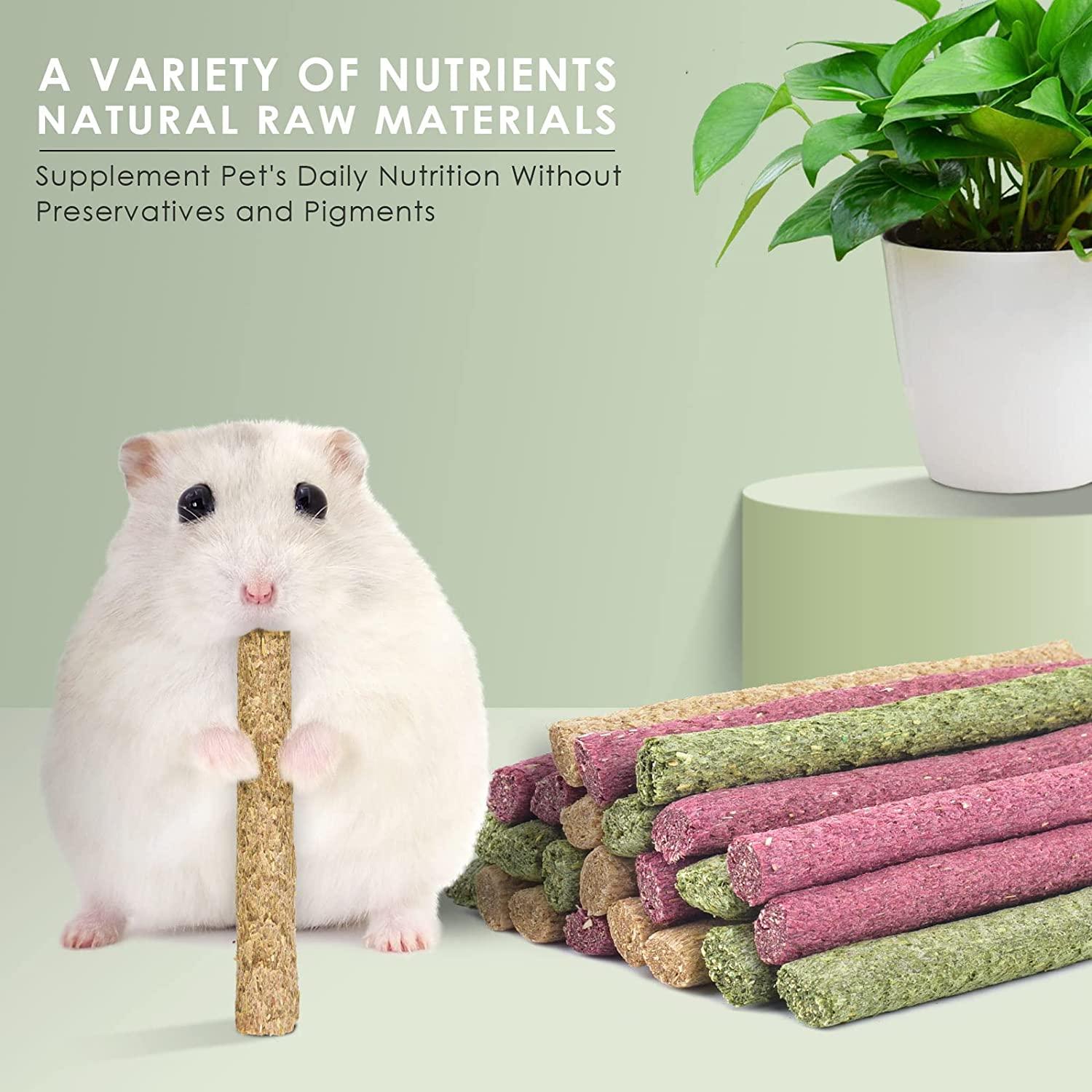 Rabbit Chews ERKOON Timothy Hay Sticks - 26 Piece Natural Rabbit Chew Toys For Dental Health Chinchilla Guinea Pig Teeth Grinding