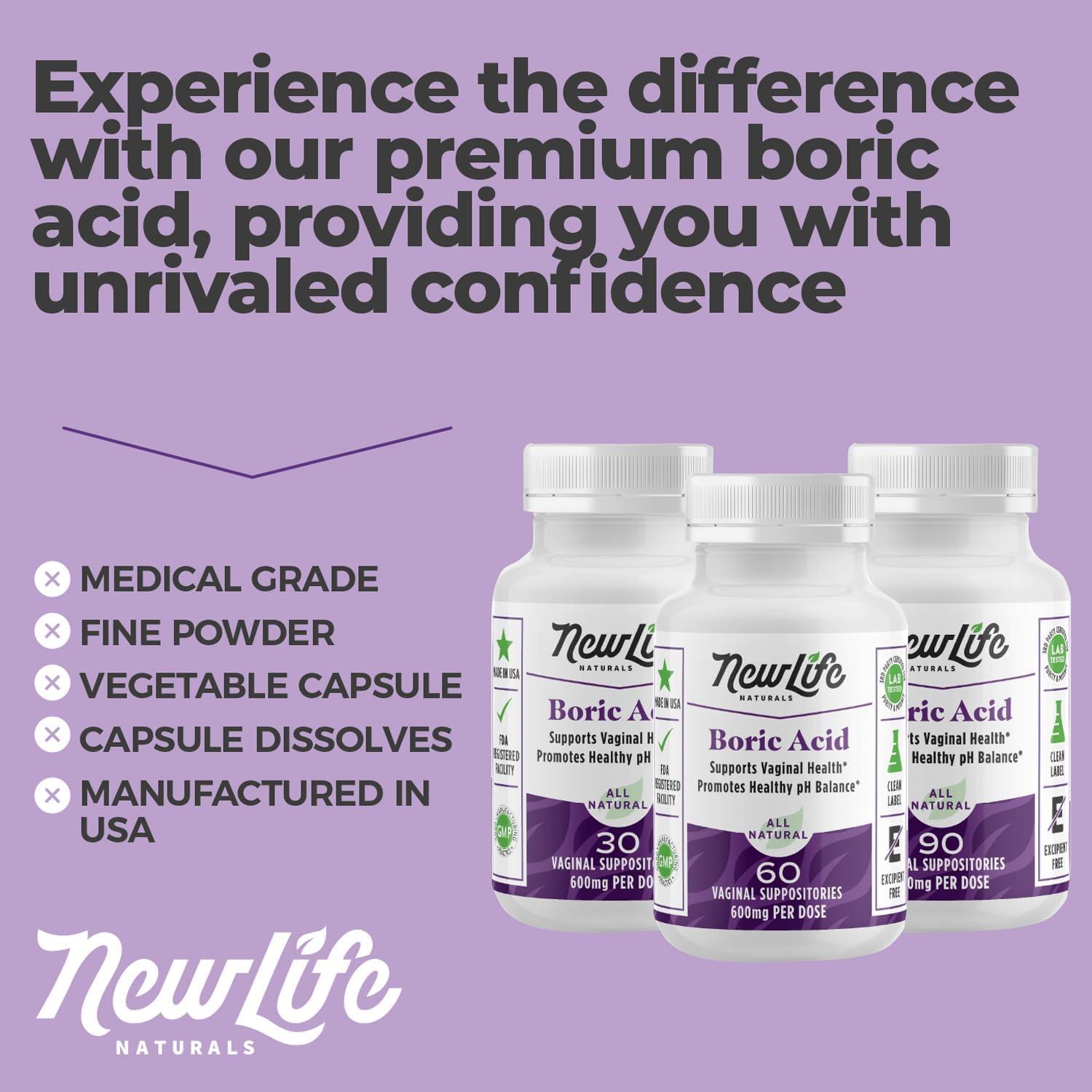 NewLife Naturals Boric Acid Suppositories 600mg w/Vaginal Applicators
