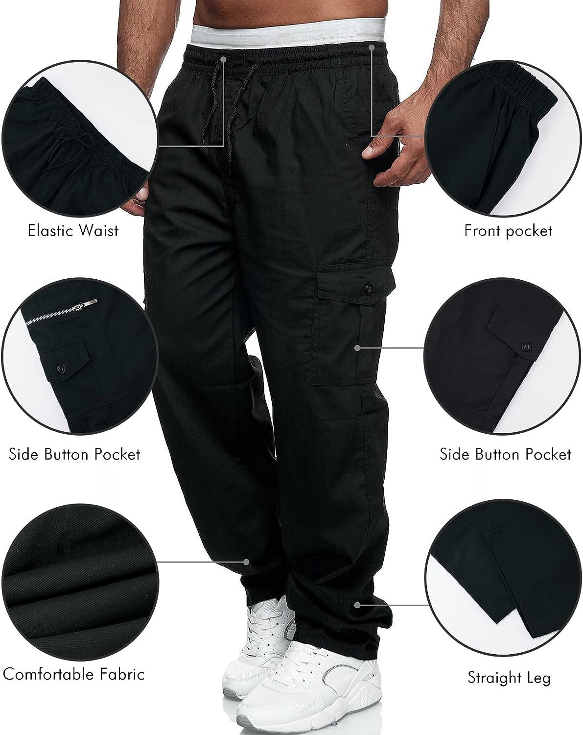 Black Cargo Pants Fashion Mens Solid Drawstring Pocket Sports