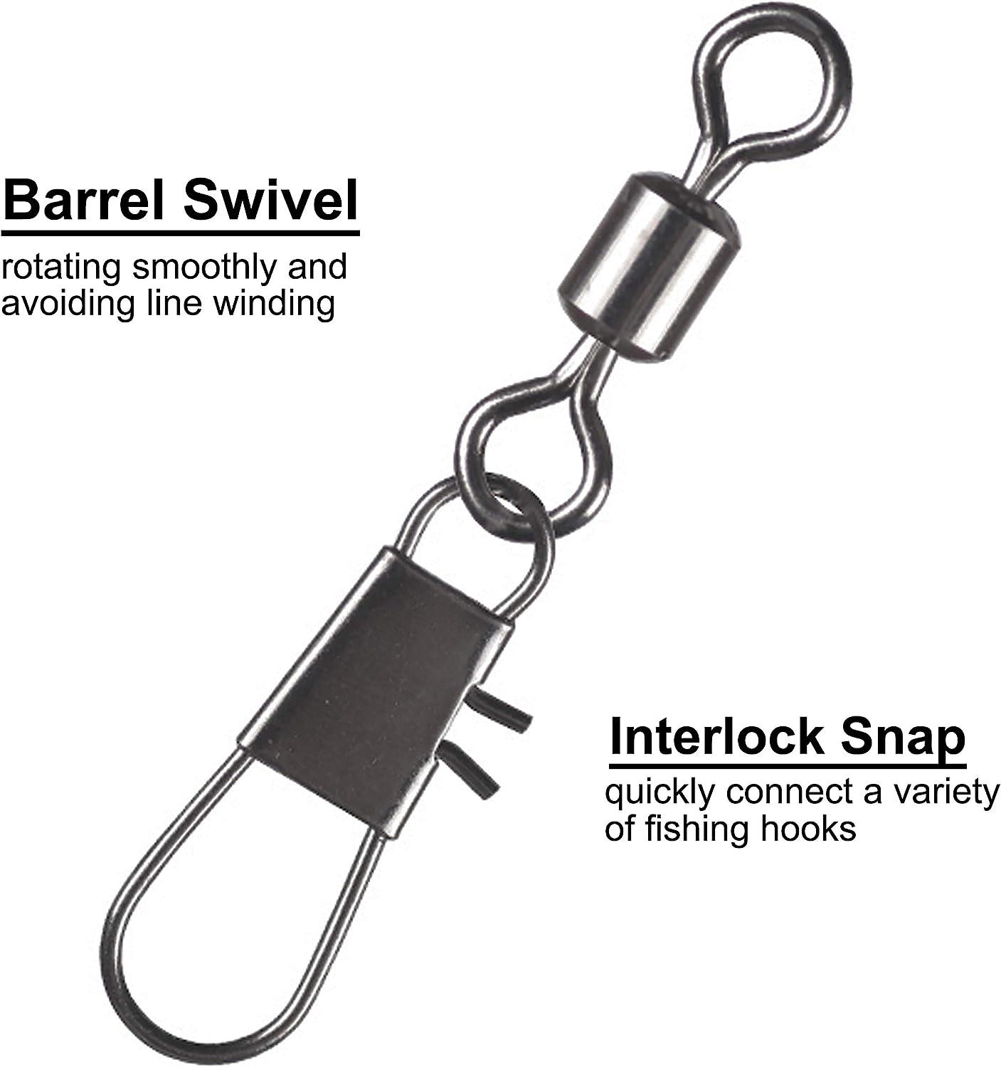 Barrel Snap Swivels Fishing, 100pcs Rolling Swivel with Safety Snap Copper Stainless  Steel Fishing Line Connector for Saltwater Freshwater 100PCS 8#