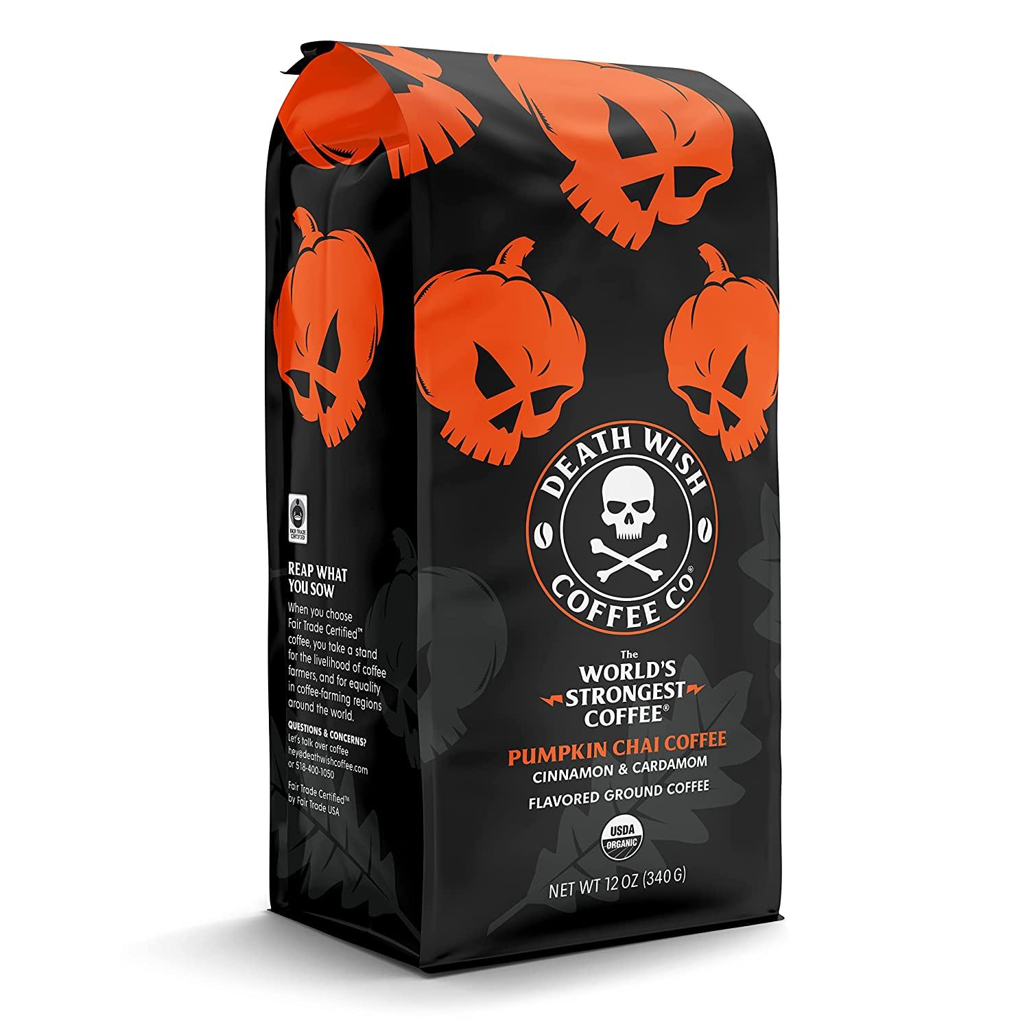 DEATH WISH COFFEE Organic Pumpkin Spice Medium Roast Coffee Grounds 12