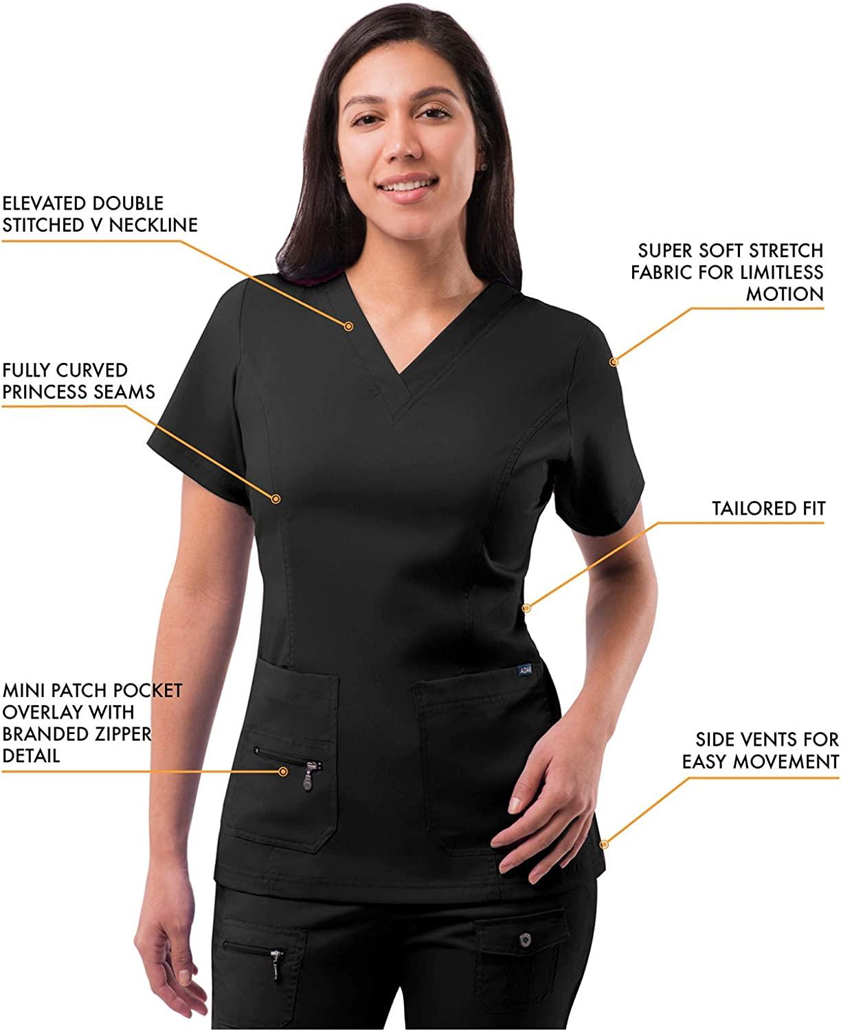 Adar Pro Breakthrough Plus Scrub Set for Women - Enhanced V-Neck Top &  Multi Pocket Pants Medium Black