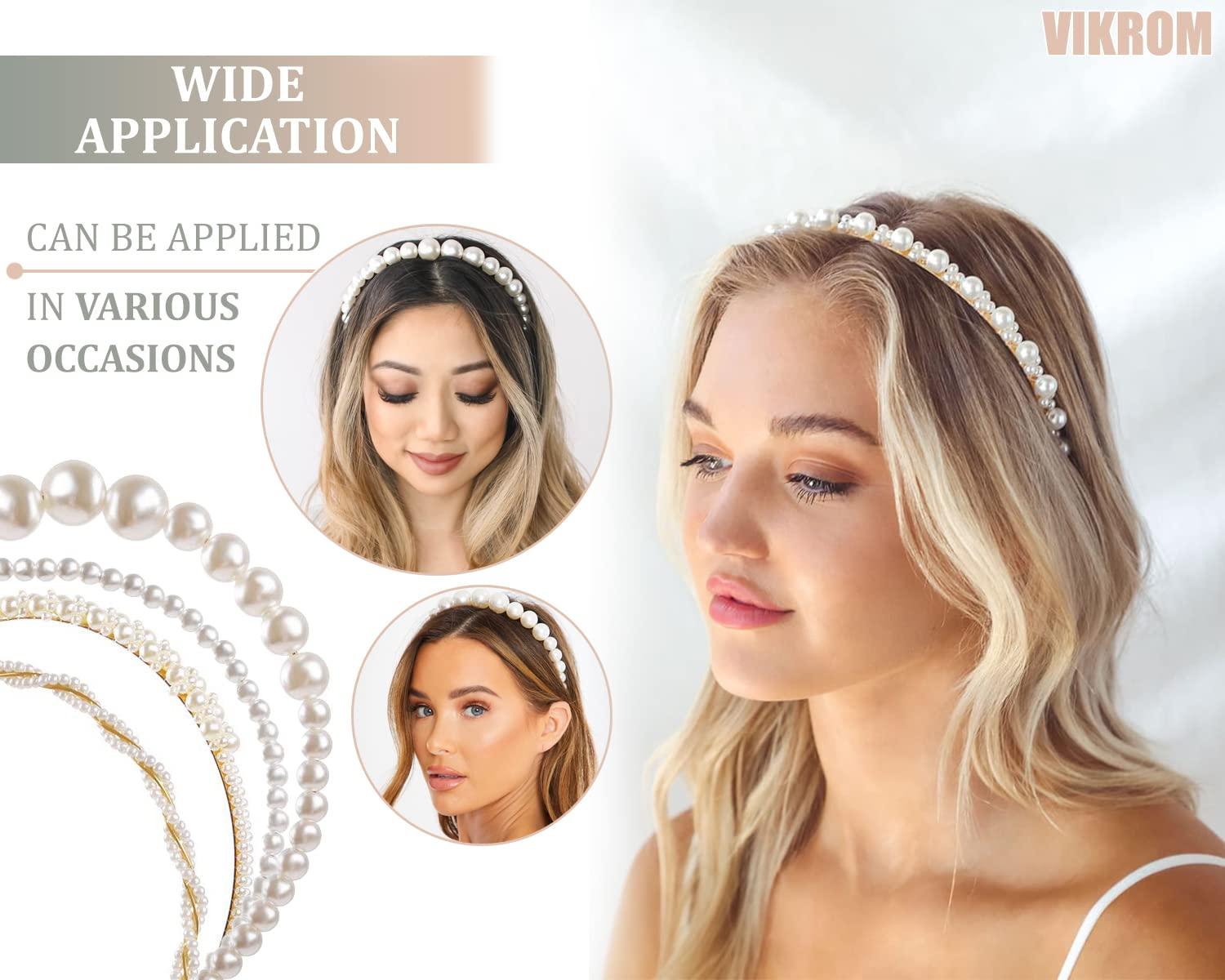 4 Pcs Pearl Headbands for Women - Gold & White Faux Pearl 4 Pcs Pearl Headbands for Women - Gold & White Faux Pearl