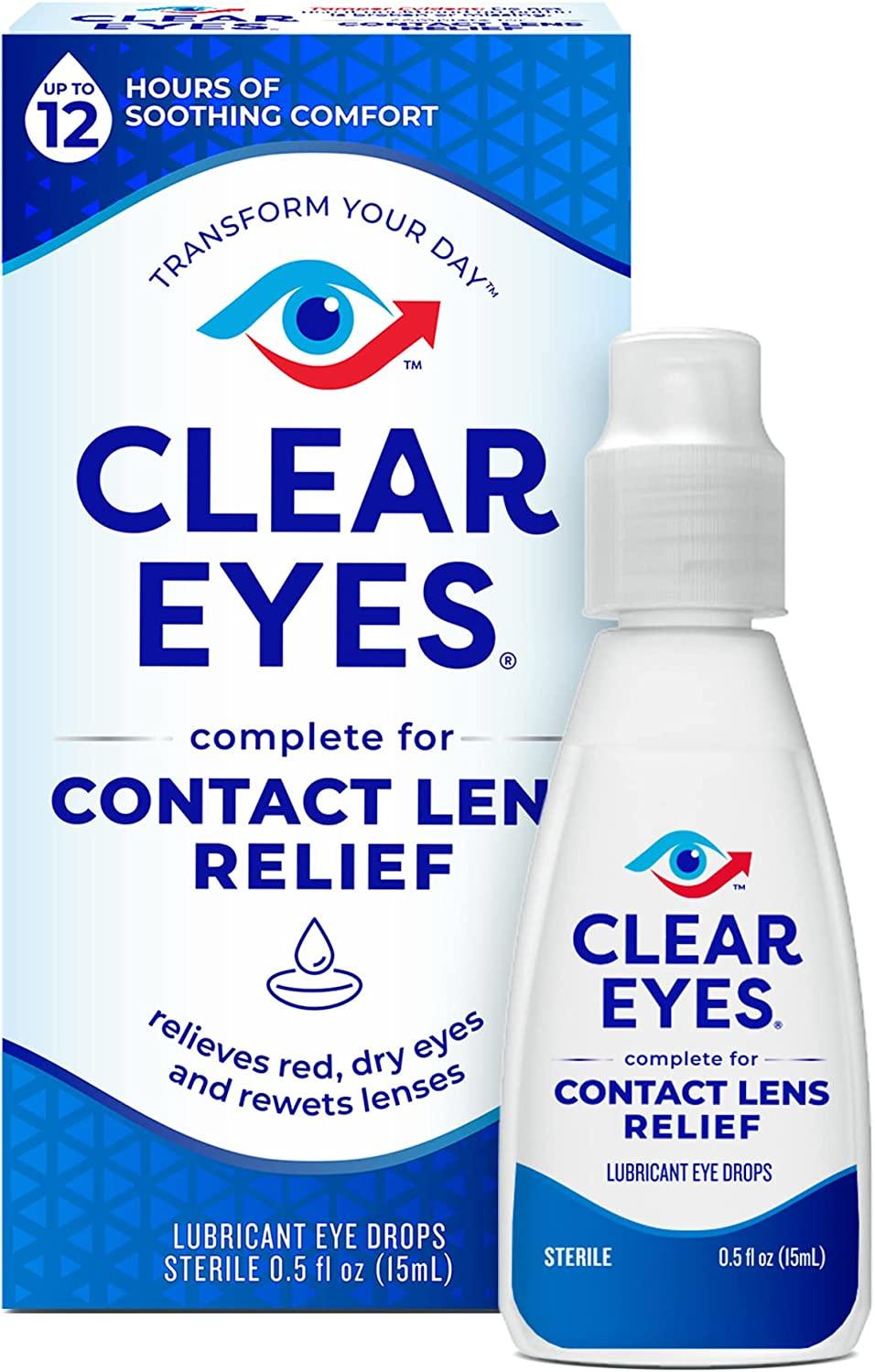 Clear Eyes Contact Lens Relief Eye Drops 0.5 Fl Oz Soothes