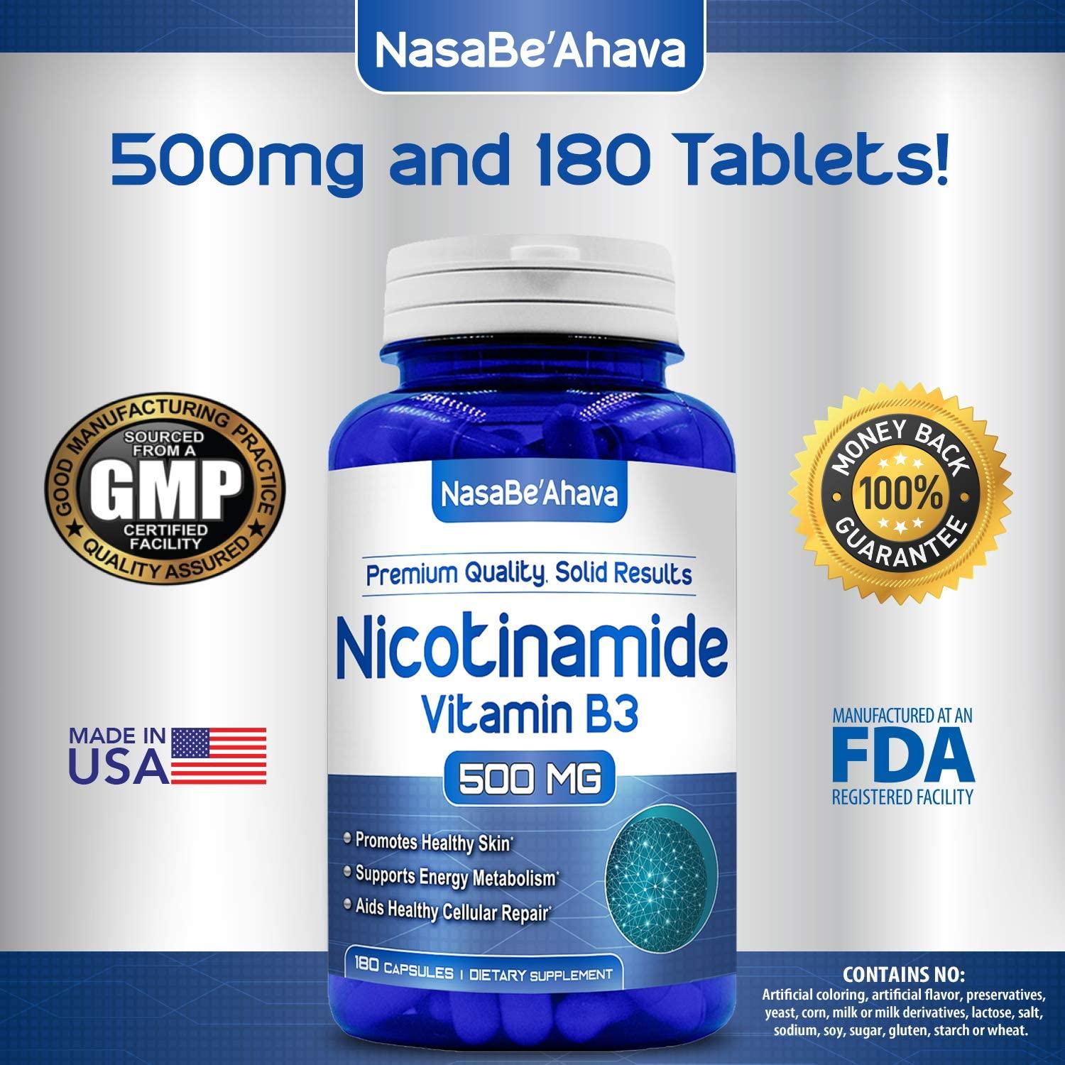 NasaBeahava Nicotinamide 500mg (180 Veggie Capsules) Vitamin B3 NAD