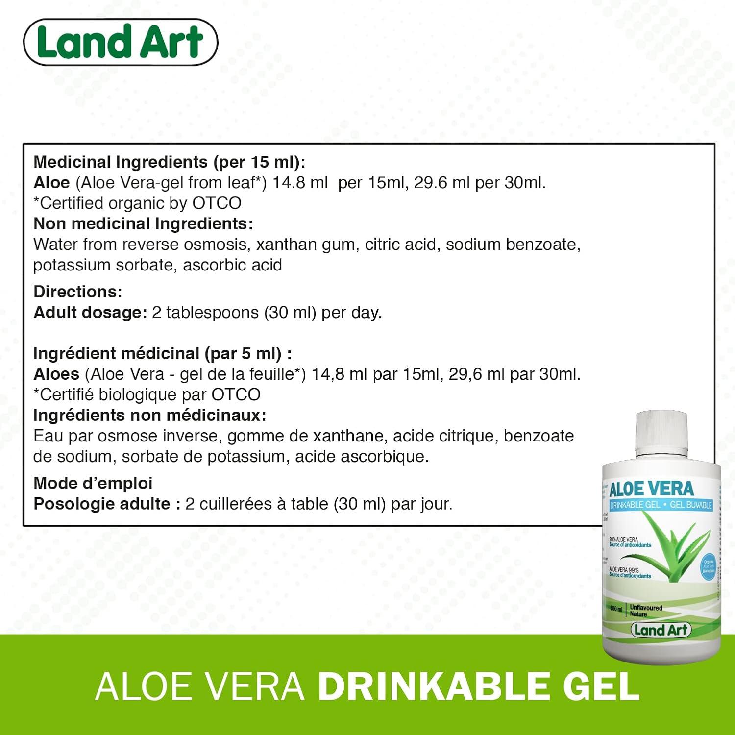 Pure Aloe Vera Drinkable Gel Unflavoured 500mL - Cold-Processed from  Organic Fresh Leaves - for Heartburn Relief -
