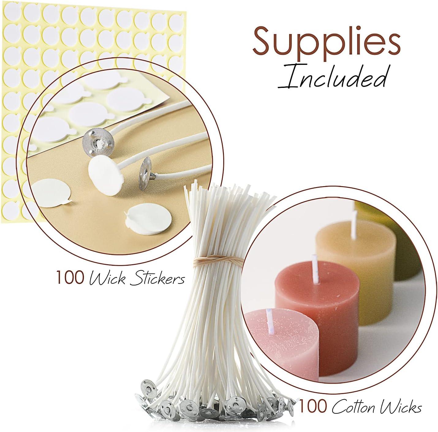 Hearth and Harbor Candle Wicks for Candle Making and Adhesive Candle Wick  Stickers, 100 6-Inch Cotton Wicks + 100 Double-Sided Heat Resistant Candle  Stickers Wicks + Stickers