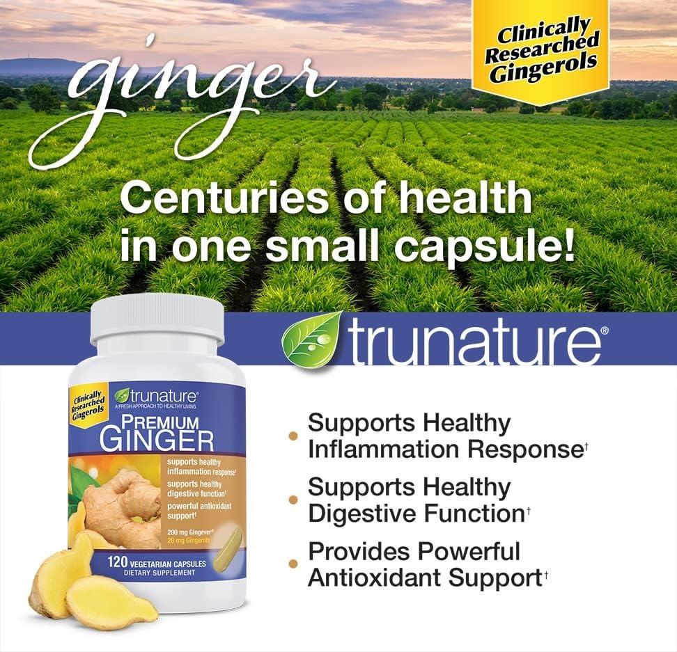 TruNature Premium Ginger Dietary Supplement 120 Vegetarian Capsules