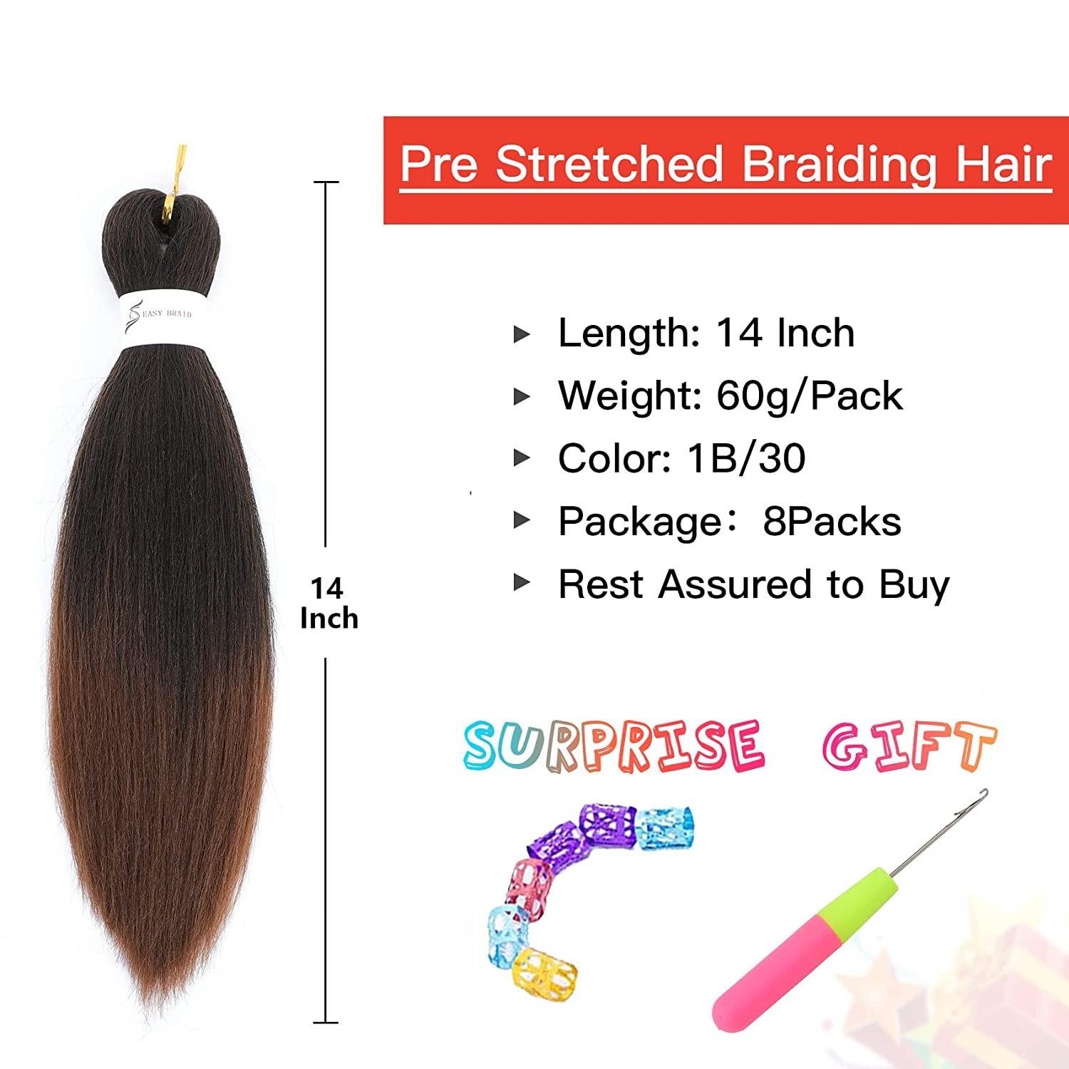 14 Inch Pre Stretched Braiding Hair 8 Packs Yaki Texture Professional