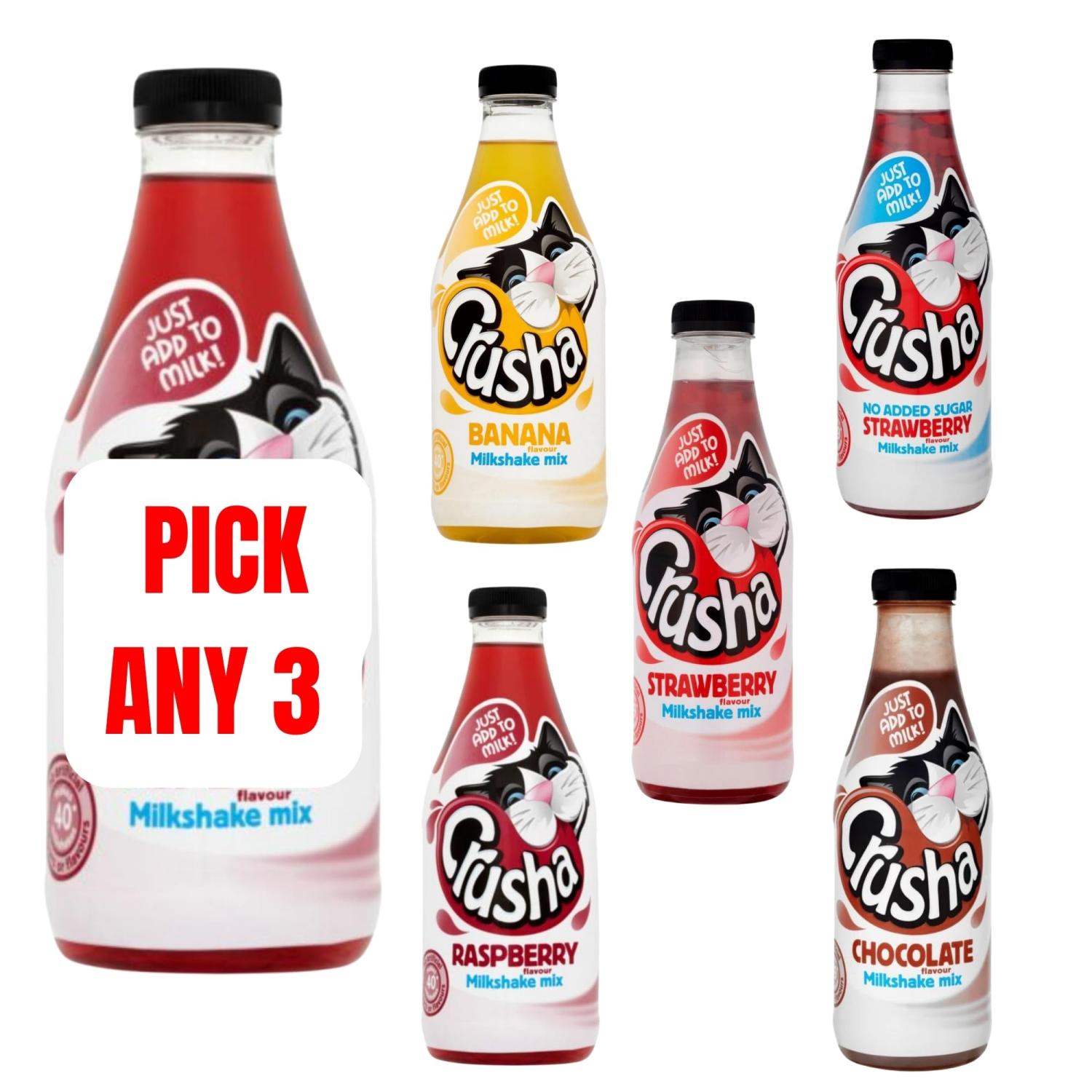 Pick Any 3 Crusha Milkshake Mix 1ltr Chocolate Banana Raspberry ...