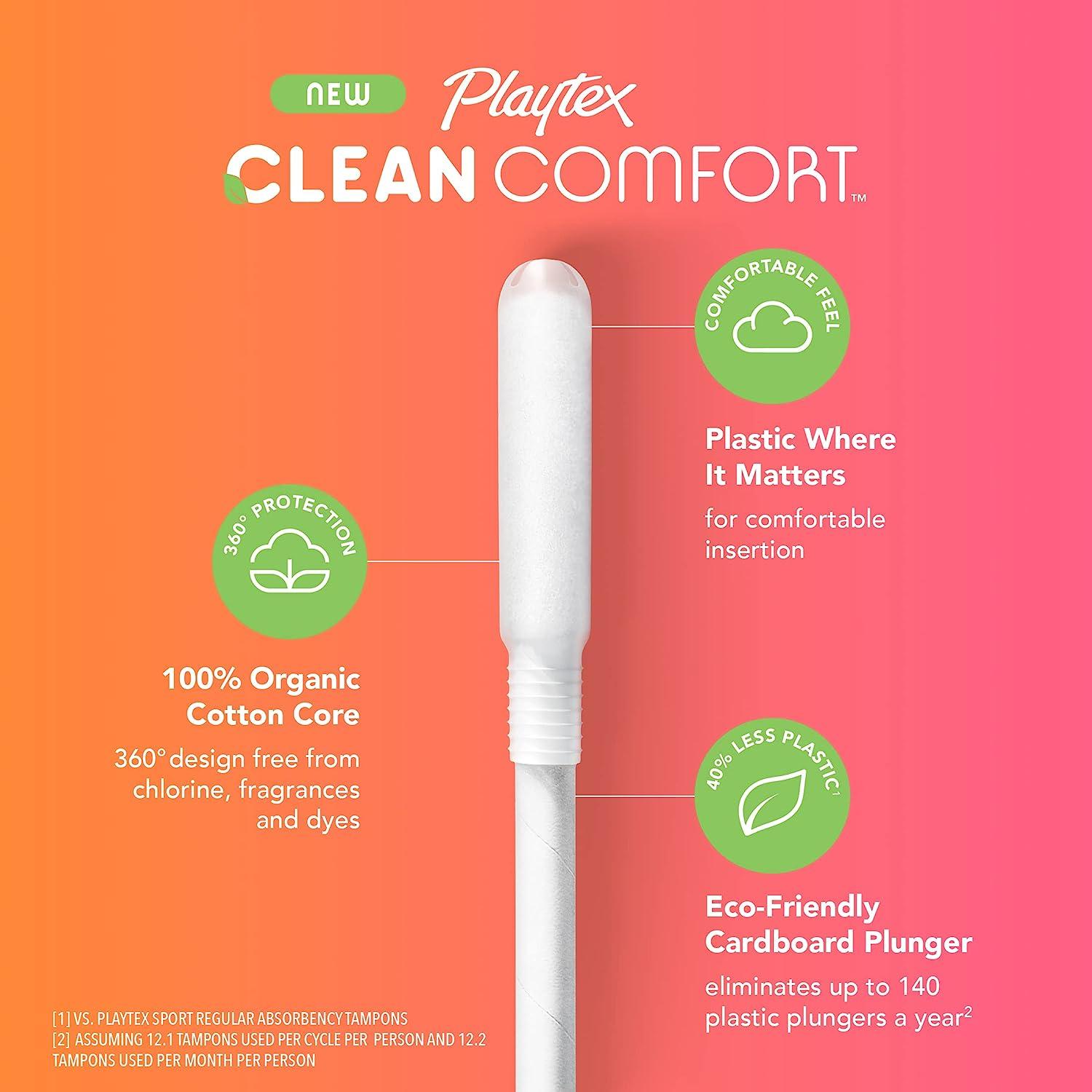 Playtex Clean Comfort Organic Cotton Tampons, Multipack (14ct