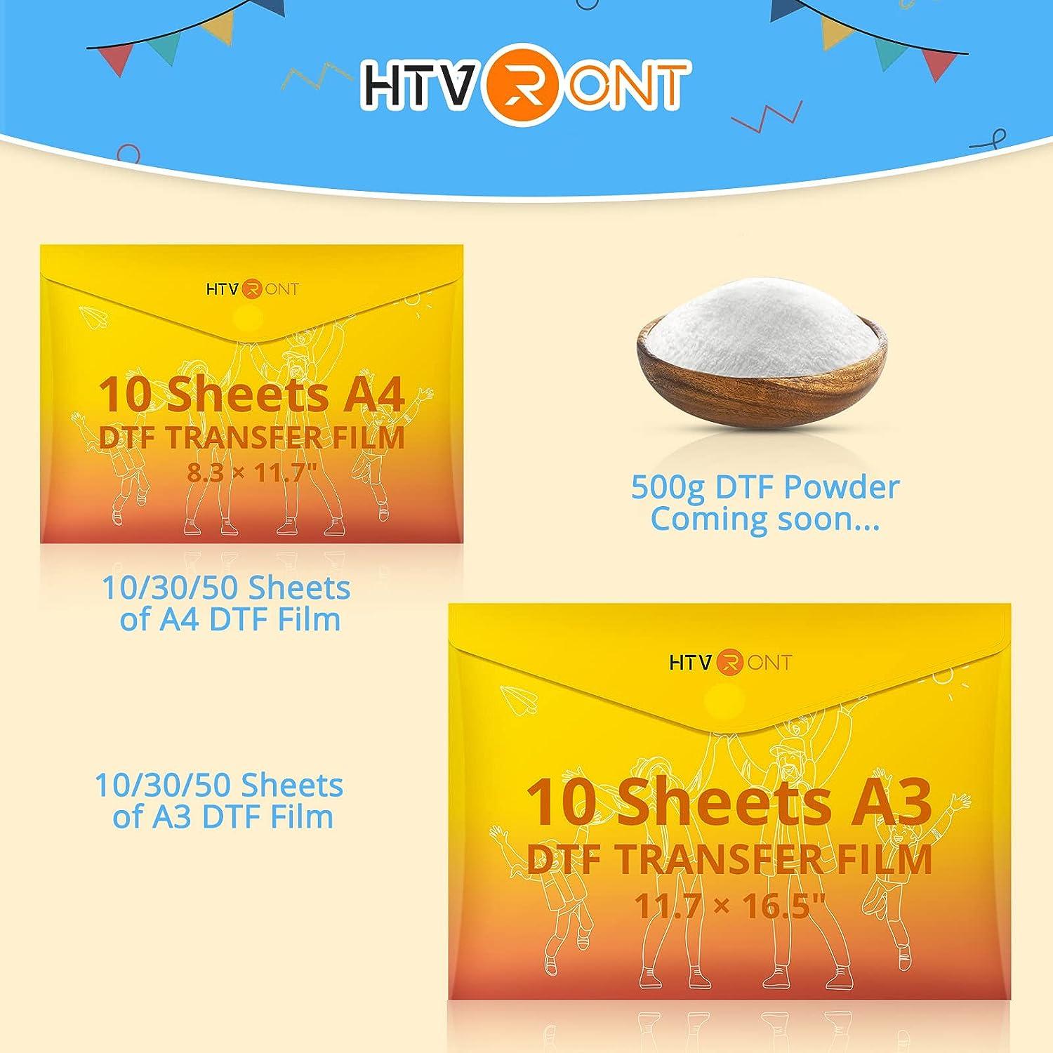 HTVRONT DTF Transfer Film for Sublimation - 10 Sheets of A4 (8.3×11.7) DTF  Paper for Inkjet Printers, Direct to Film Transfer Paper for Cotton  TShirts, Easy to Use, Vivid Colors, Easy to