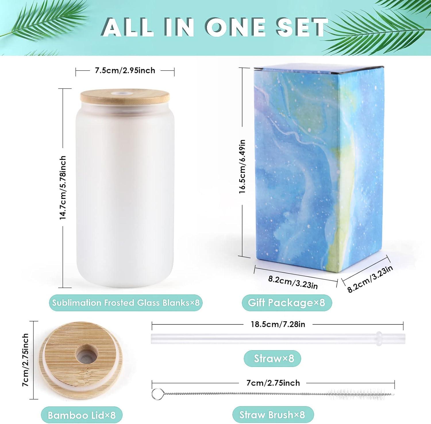 Sublimation Glasses Blank With Bamboo Lids And Straws, Frosted Glass Cups  Blank Tumblers, Reusable Drinking Sublimation Beer Can Glass For Iced  Coffee, Juice, Soda - Temu