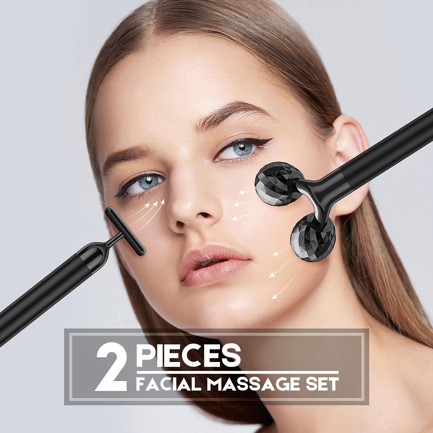 2 in 1 Electric Face Massager 3D Roller and T Shape Face Massager Kit