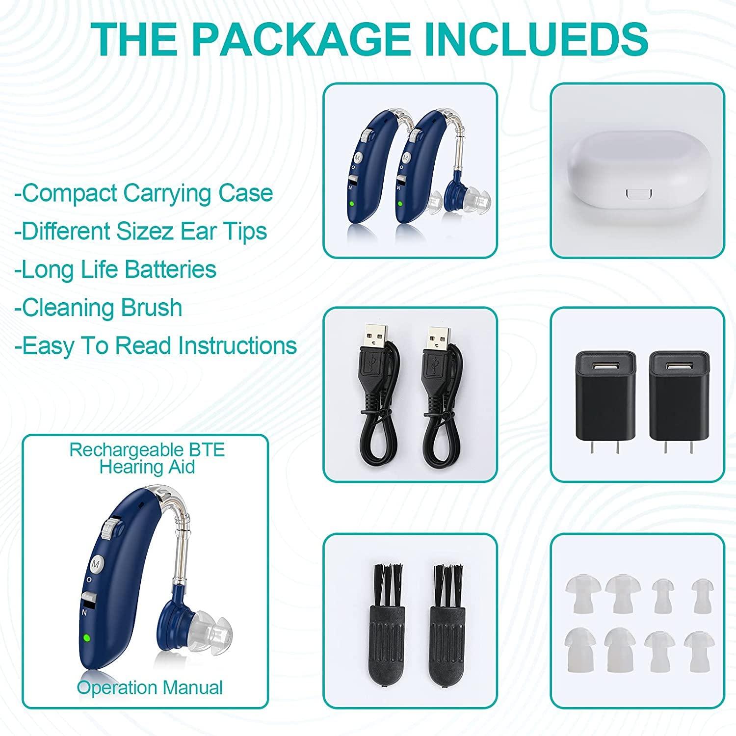 HaYiue Rechargeable Hearing Aid for Seniors with Noise Cancelling AI