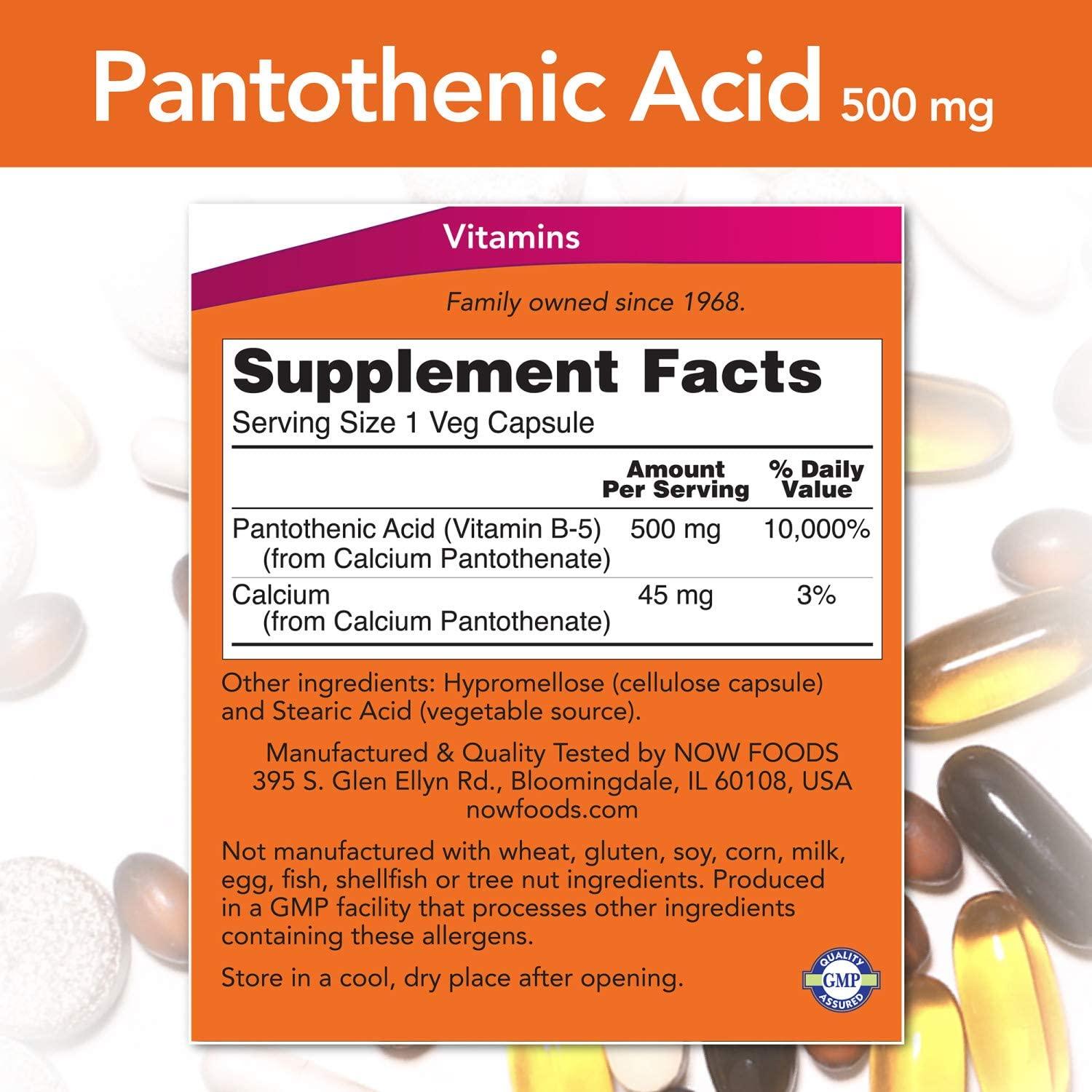 NOW Supplements, Pantothenic Acid (Vitamin B5) 500 mg, Vitamin, 250 Capsules