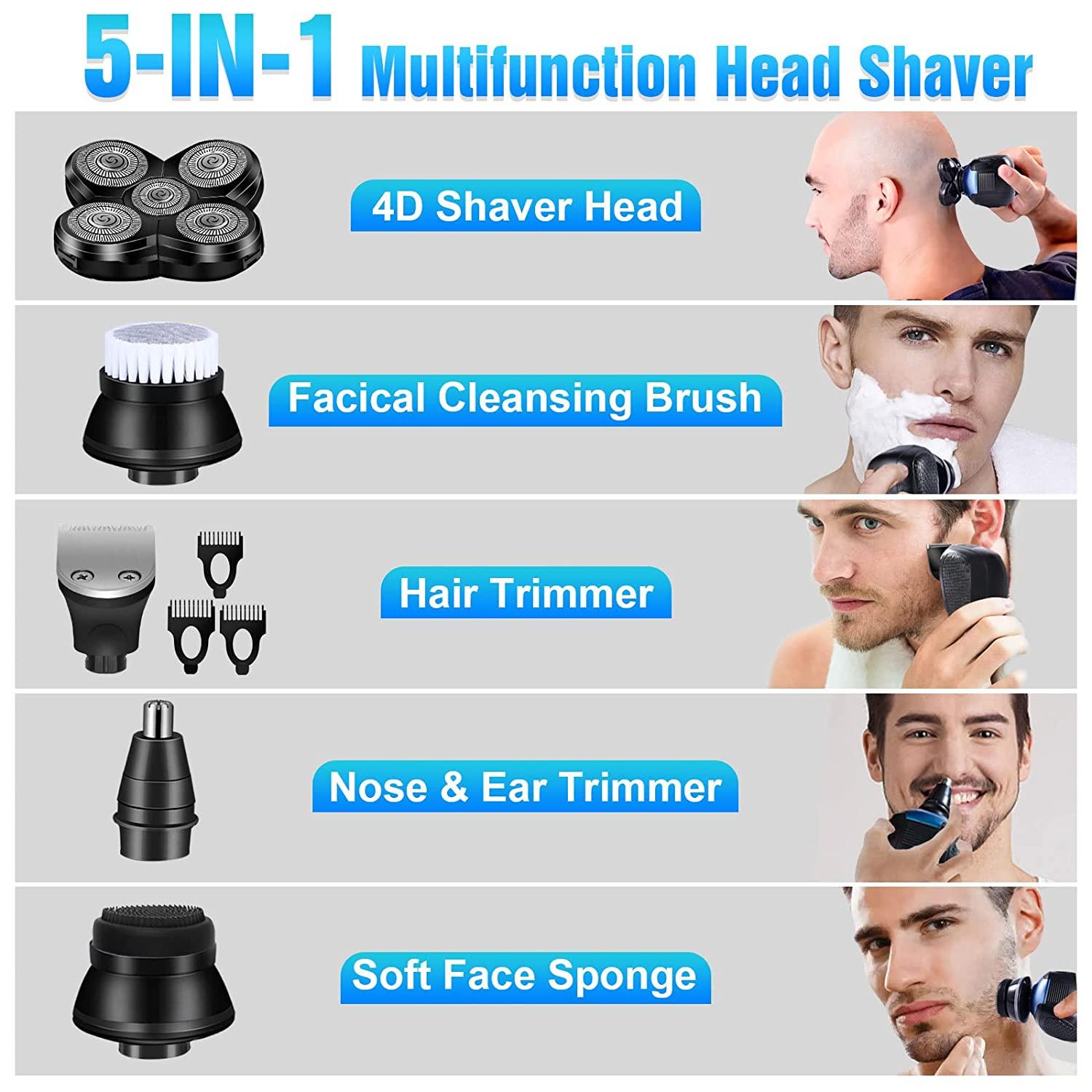 Head Shaver for Bald Men,5 in 1 Electric Shavers for Bald Head Cordless
