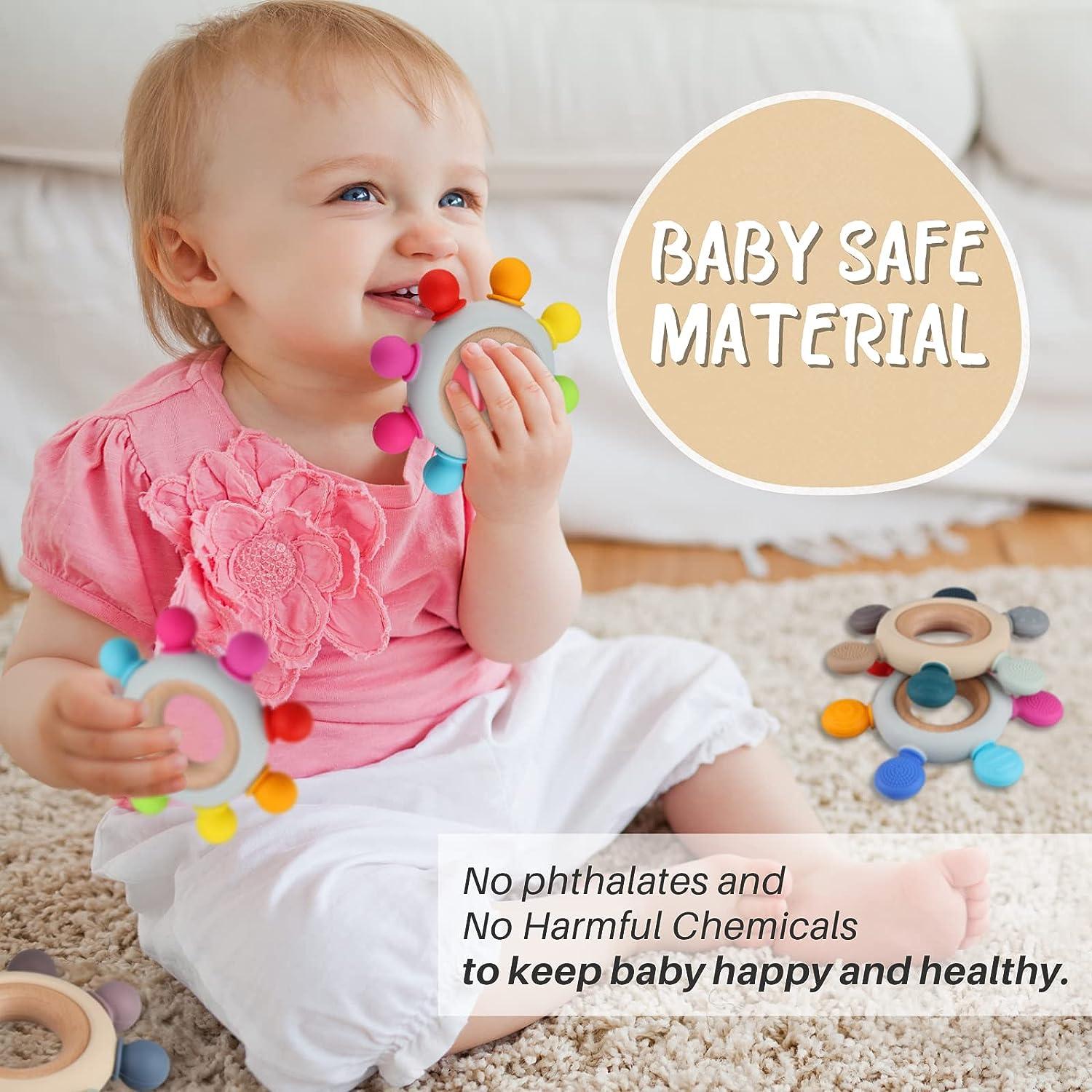 Organic Wooden Silicone Baby Teething Toy Rings Khaki (3+