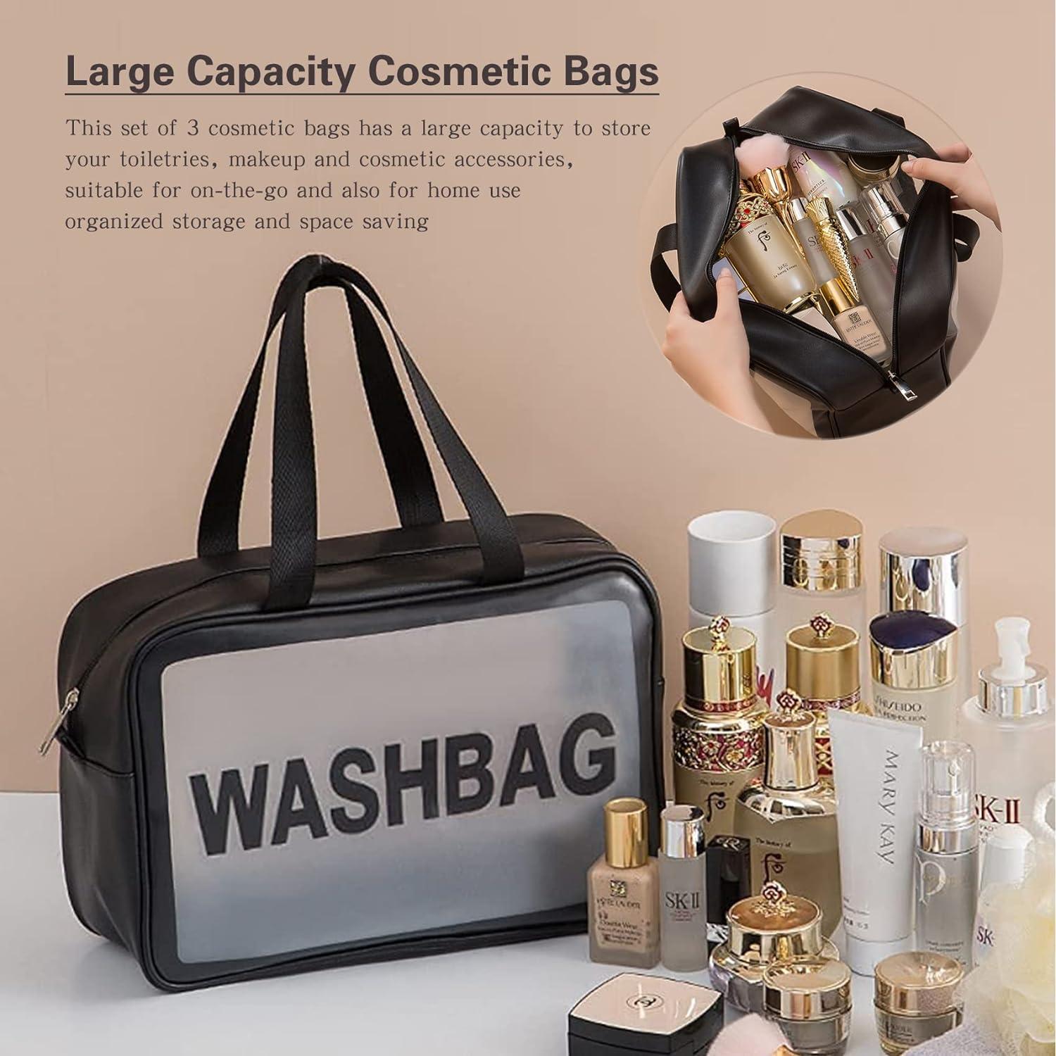 Pink Waterproof Clear Toiletry Bags Set for Women 3 Pcs Travel Makeup Bag Kit