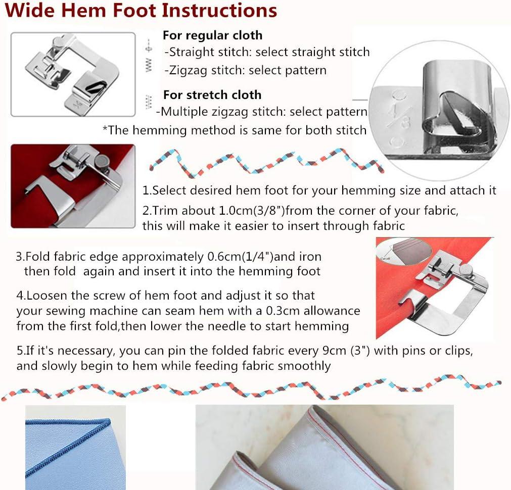 Rolled Hem Presser Foot [6 Sizes] Wide Rolled Hem Foot Set & Narrow Foot  Hemmer Set For Brother, Singer & Janome Low Shank Sewing Machines. Hemming