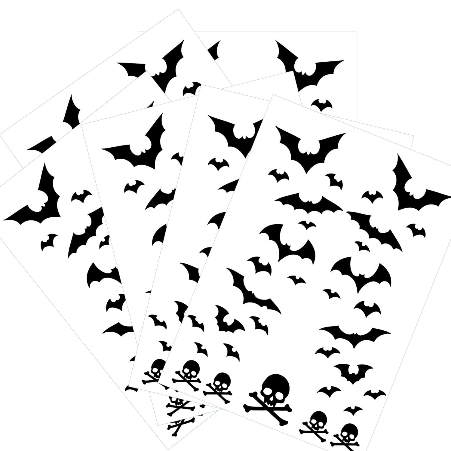 Bat Halloween Face Tattoos, 6Sheet Fake Skull Bat Temporary Face