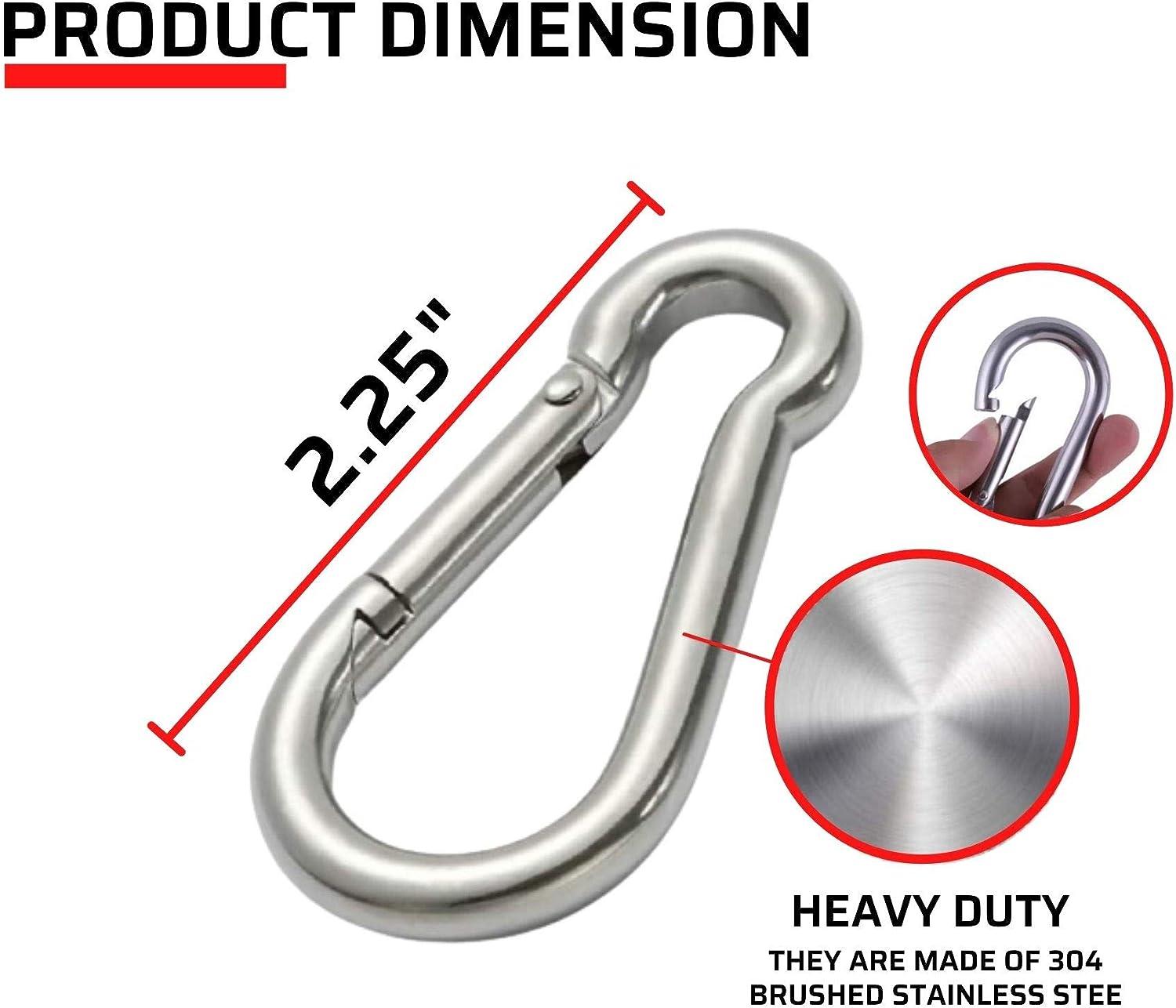 6 Pack of 2 1/4 Inches Stainless Steel Safety Spring Snap Hook Carabiner,  Multi-Purpose Heavy Duty Stainless Steel Carabiner Clips for Keys Swing Set  Camping Fishing Hiking Traveling