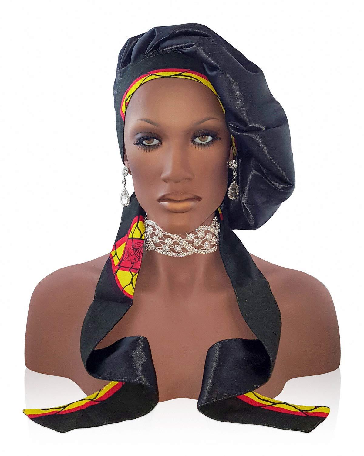 Silk Feel 2X Layer Satin Bonnet with Tie Band for Black Women