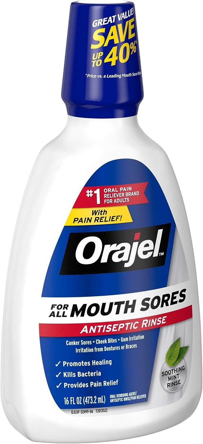 Orajel Antiseptic Mouth Sore Rinse 16 Fl Oz Fast Pain Relief