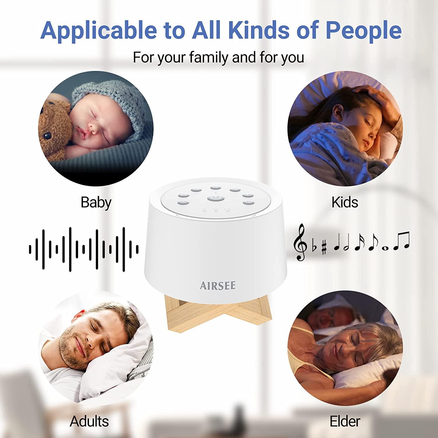 [2 in 1] White Noise Machine, Sleep Sound Machine with 7 Colors Night  Light, 32 Soothing Sounds, Built-in Battery & Headphone Jack, Portable  Sound