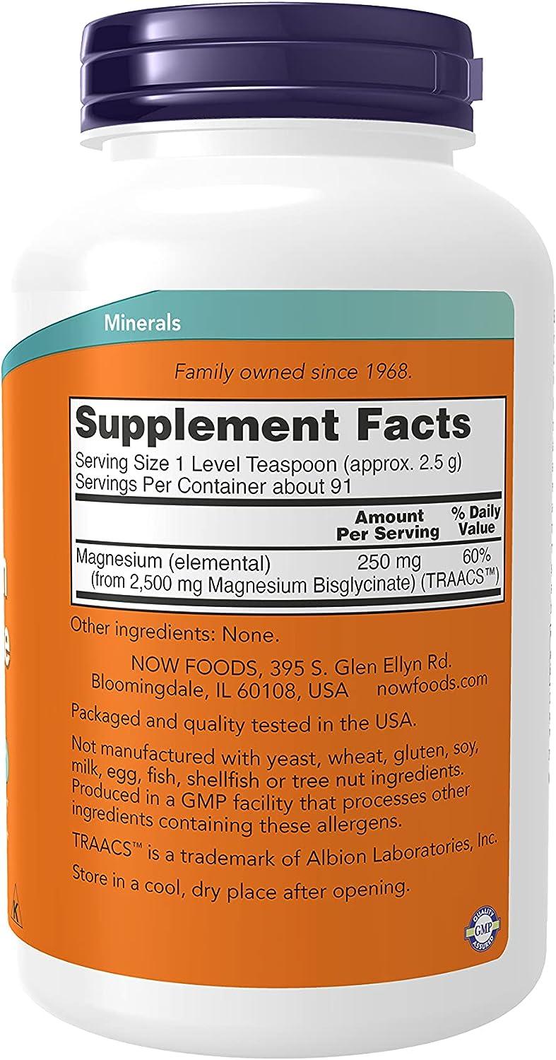 NOW Supplements Magnesium Bisglycinate Powder Enzyme Function* Nervous