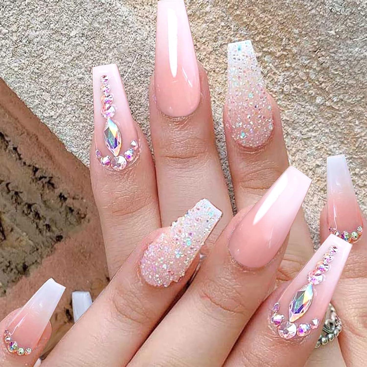 Buy Pink Marble Nails Ballerina Coffin Nails Marble Press on Gel Nails  Online in India - Etsy