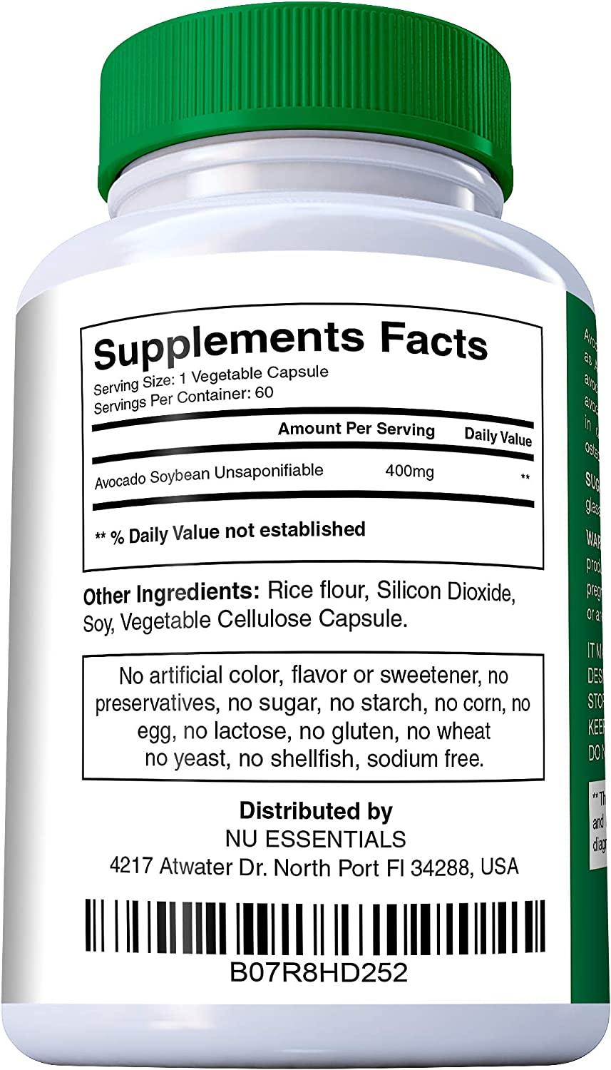 Avocado Soybean Unsaponifiables Joint Health Supplement 400mg NonGMO