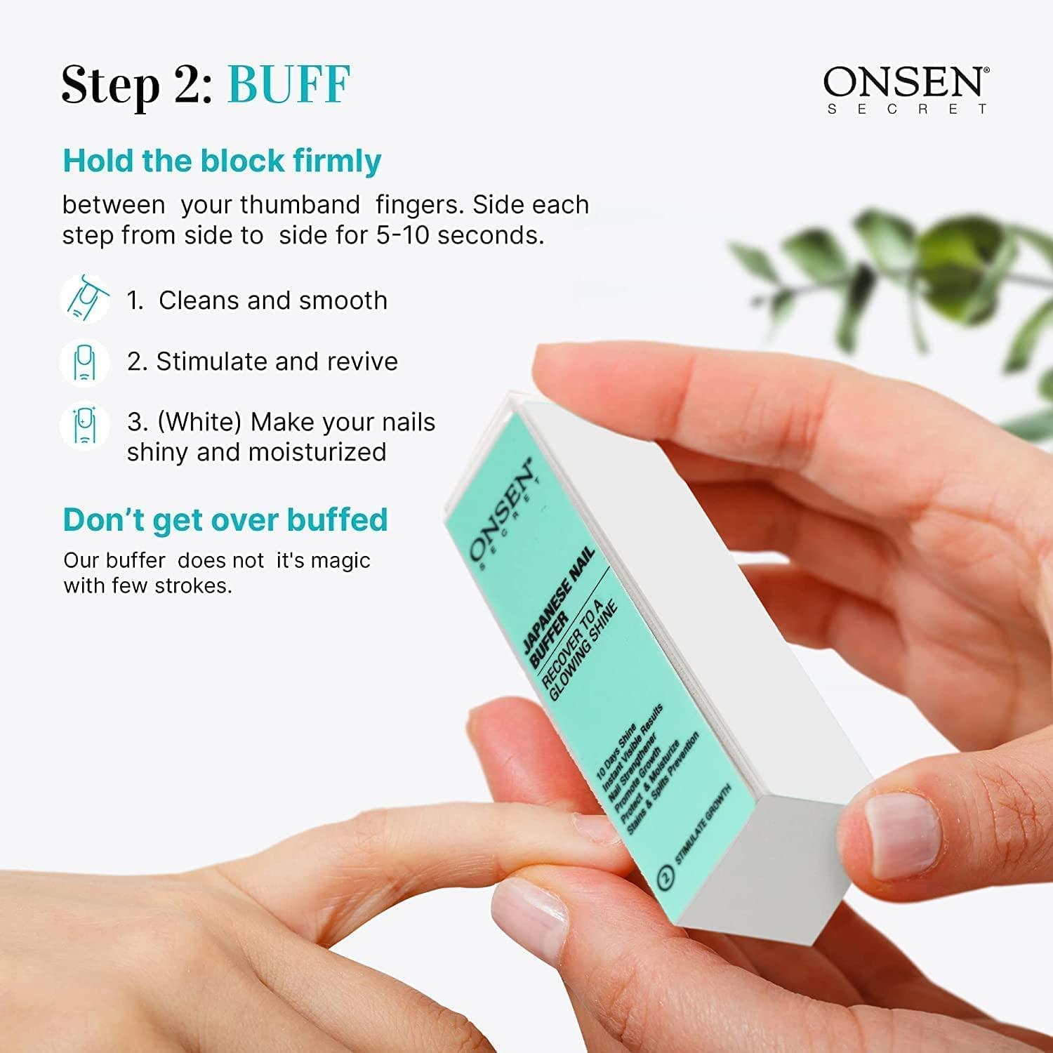 Onsen Secret Japanese Nail Buffer and Shine Kit Professional Nail File, 3Way Nail Buffer