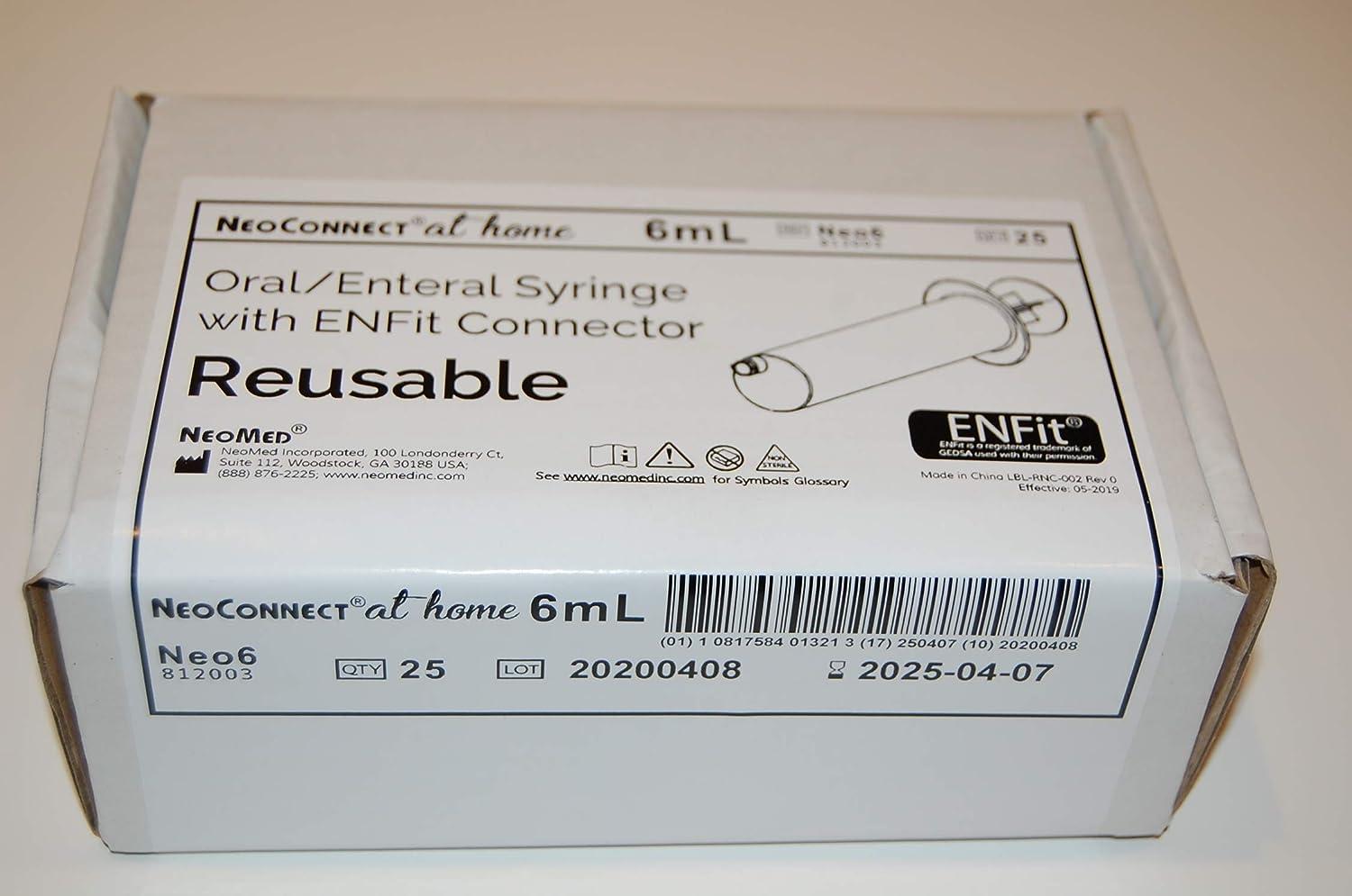 NeoMed at Home 6mL ENFit Reusable ORing Syringe Box of 25 500 Uses