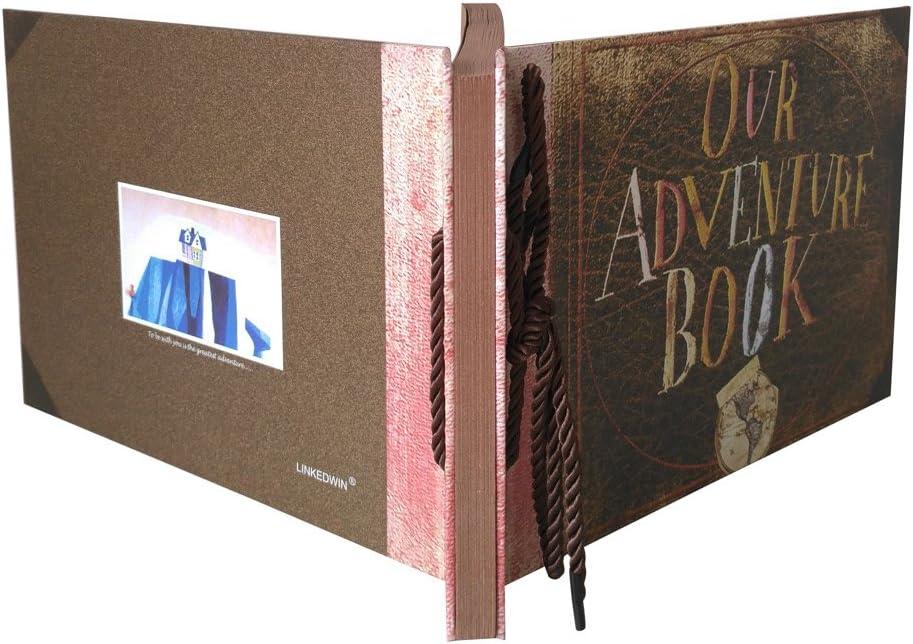LINKEDWIN Our Adventure Book Up Scrapbook Album with Movie Themed Postcards  Wedding and Anniversary Photo Album Memory Keepsake 11.6 x 7.5 inch 80  Pages (Light Brown Pages)