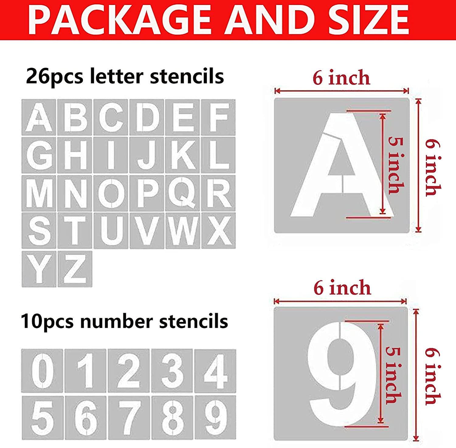 YEAJON 6 Inch Letter Stencils and Numbers, 36 Pcs Alphabet Art Craft  Stencils, Reusable Plastic Art Craft Stencils for Wood, Wall, Fabric, Rock,  Chalkboard, Signage, DIY School Art Projects (6 Inch)