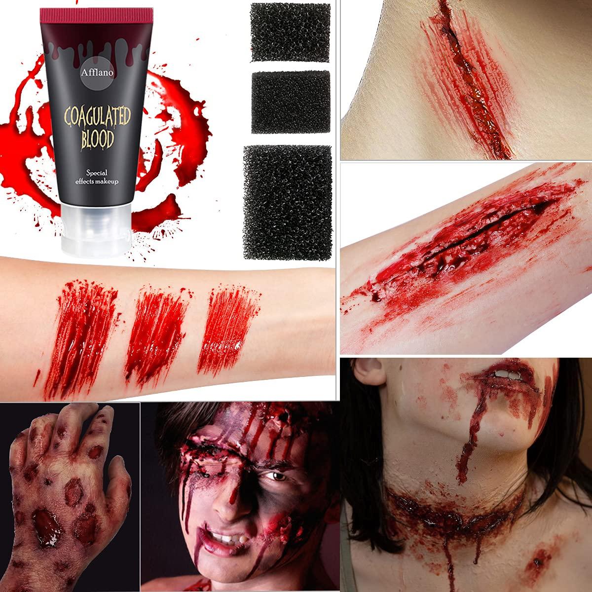 Special Effects FX Halloween Makeup Set,Afflano Nose & Scar Wax  60g+Coagulated Blood+Stipple Sponge*3+Spatula+Skin Wax Extension  Oil,Festival Stage