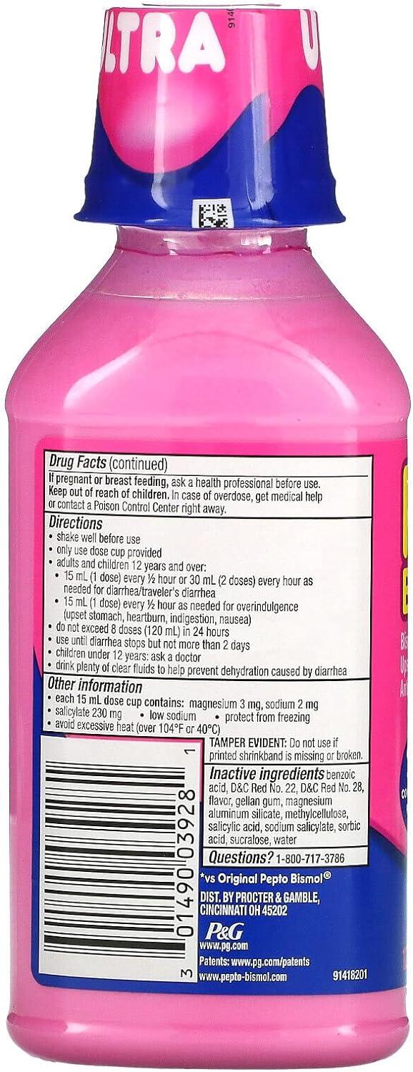 PEPTO Bismol Ultra Liquid for Upset Stomach 5 Symptom Relief Original 12 oz (Pack of 2)