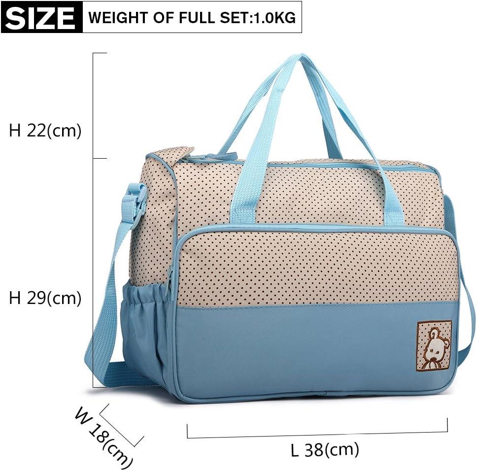 Miss Lulu 5-Set Baby Diaper Bag Stylish Blue Handbag with Bottle