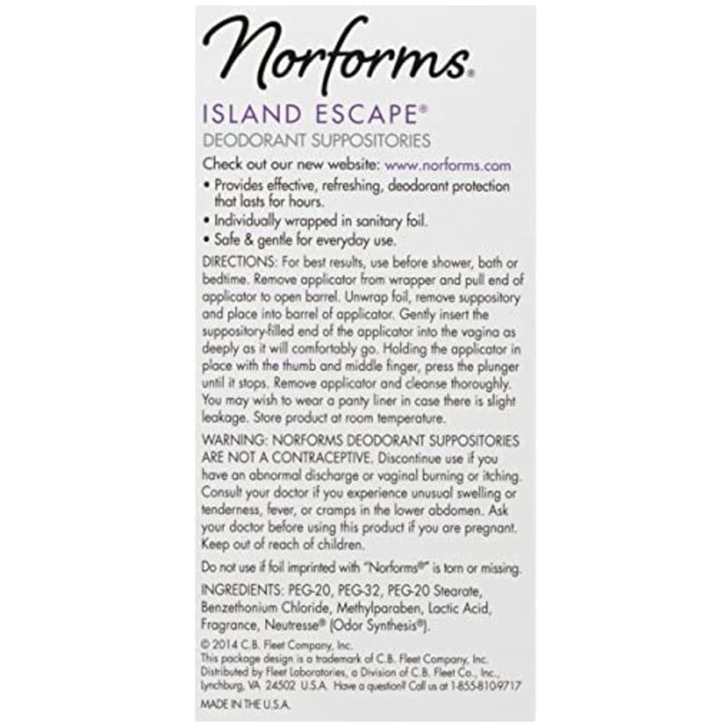 Norforms Island Escape 12Count Feminine Deodorant Suppositories
