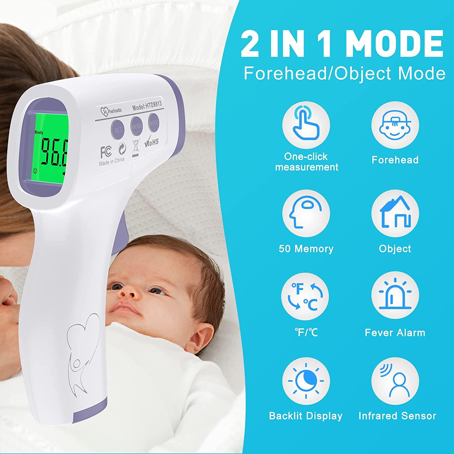 Digital Thermometer for Adults and Kids, No Touch Forehead Thermometer for  Baby, 2 in 1 Body Surface Mode Infrared Thermometer with Fever Alarm and  Instant Accuracy Readings Purple
