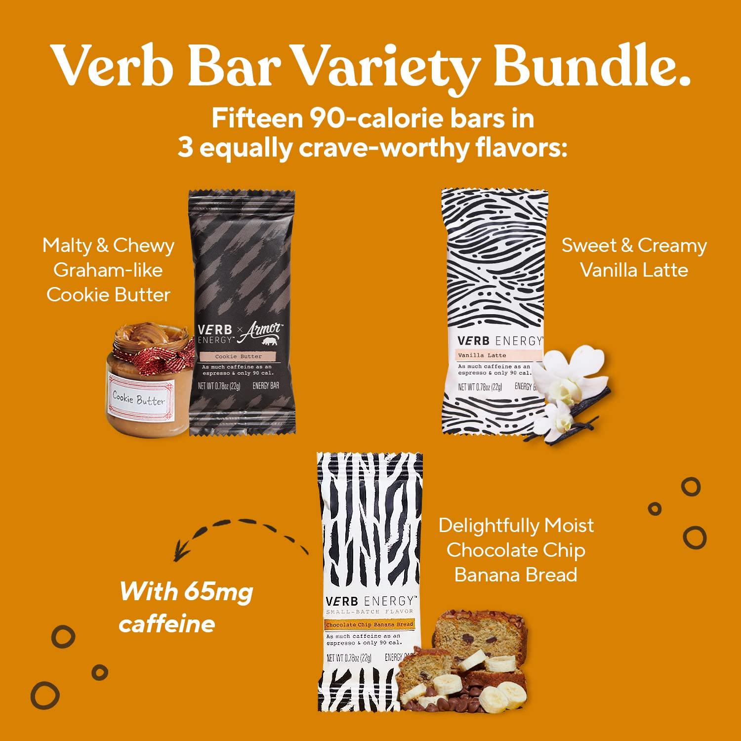 Verb Variety Pack 15 Caffeinated Energy Bars in 3 Flavors 90