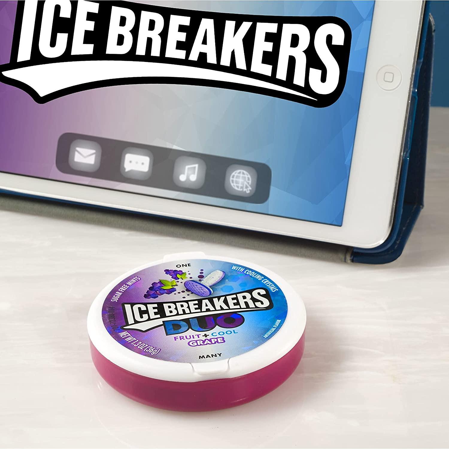 ICE BREAKERS DUO Grape Flavored Sugar Free Breath Mints, 1.3 oz Tins (8