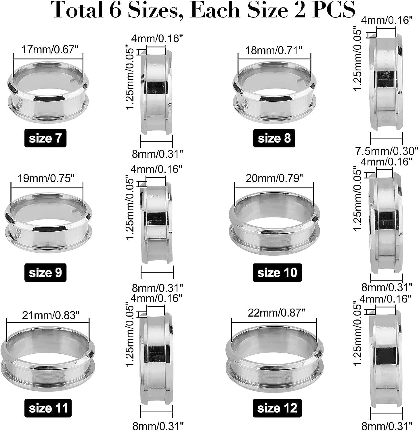 12pcs 2 Colors 6 Sizes Stainless Steel Grooved Finger Ring Metal Rings  Wedding Rings Core Blank for Inlay Ring Jewelry Making - Walmart.com