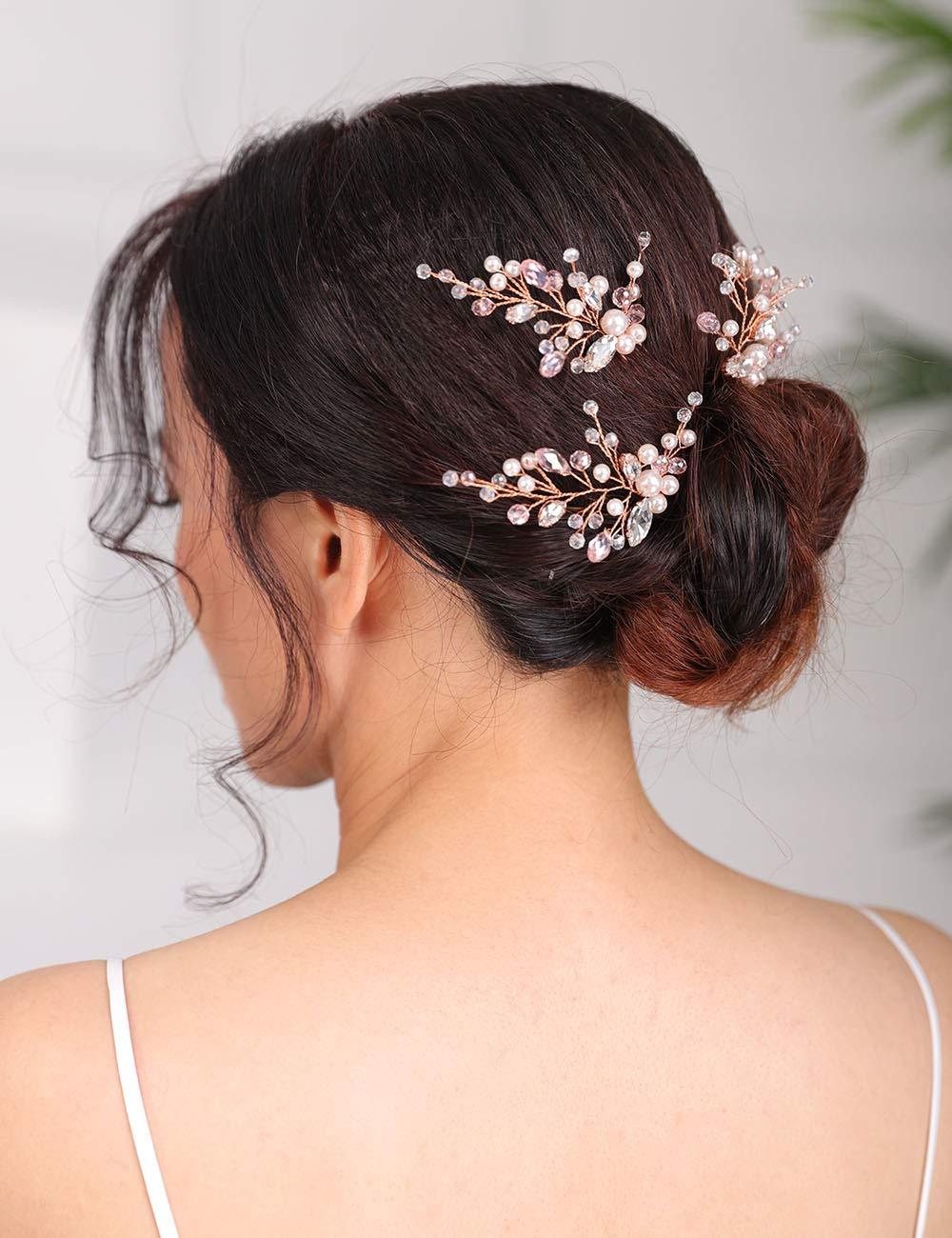 Denifery Bridal Set of 3 Hair Pins Blush Pink Pearl Hair Pin Baby