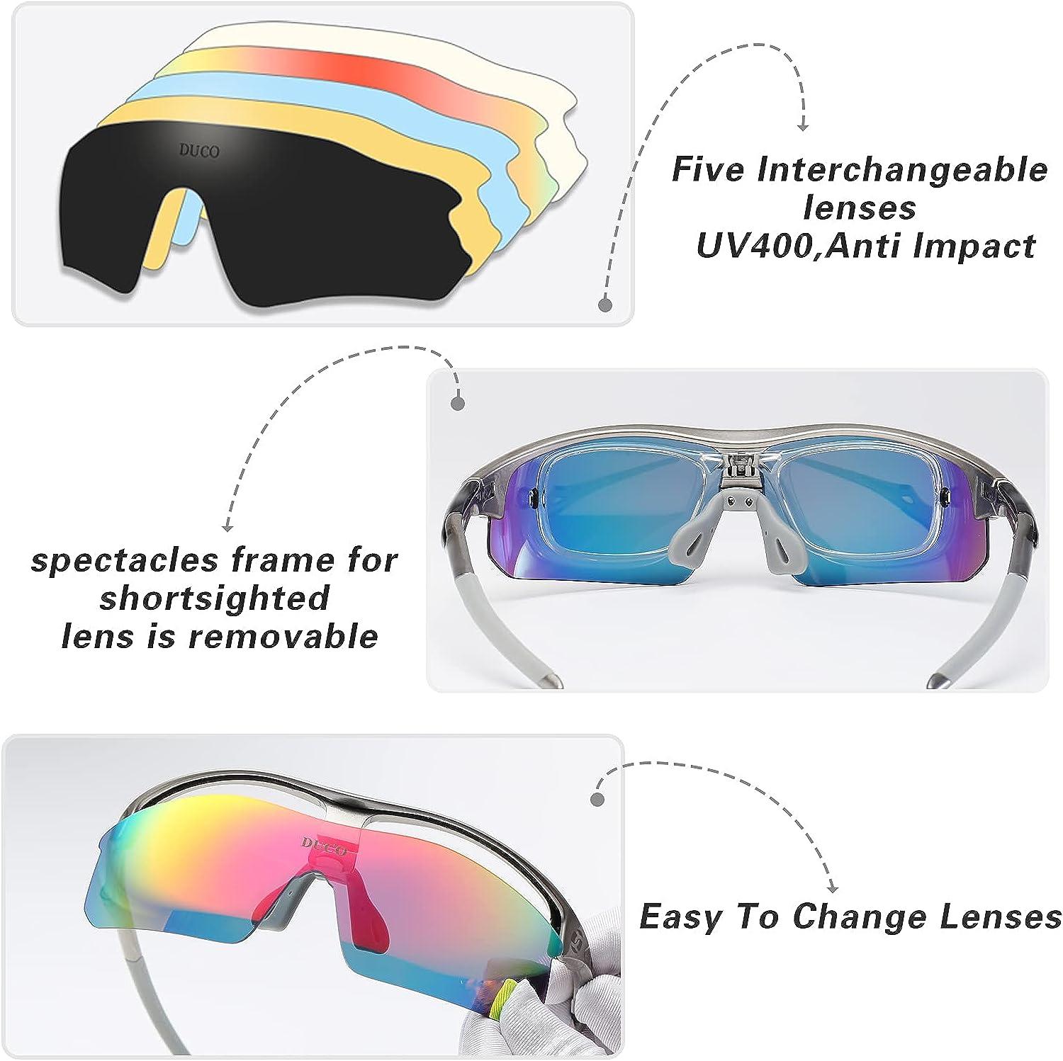 DUCO Polarized Sports Cycling Sunglasses for Men with 5 Interchangeable  Lenses for Running Golf Fishing Hiking Baseball Gunmetal