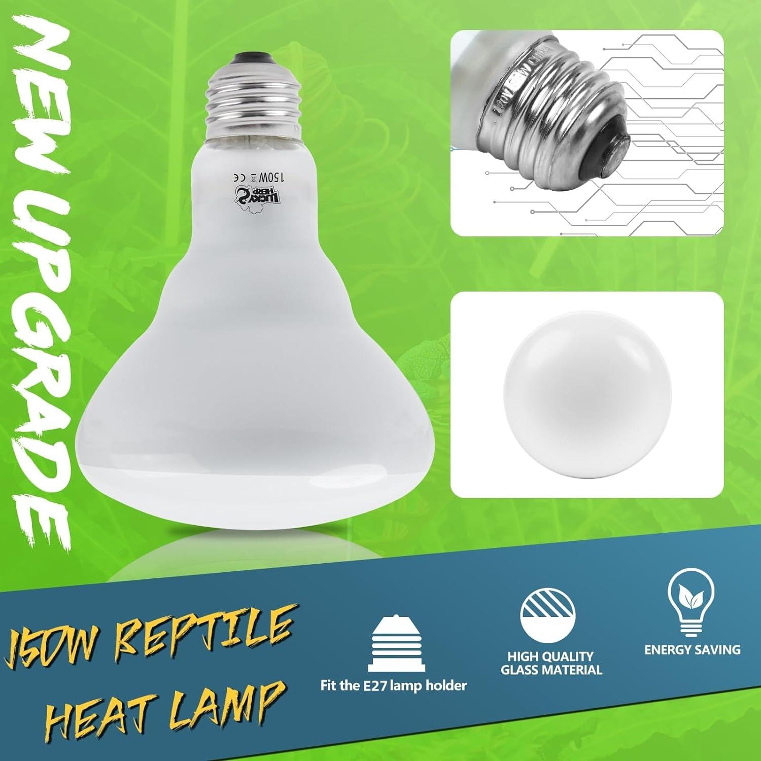 LUCKY HERP 150W Reptile Heat Bulb Basking Spot Heat Lamp for
