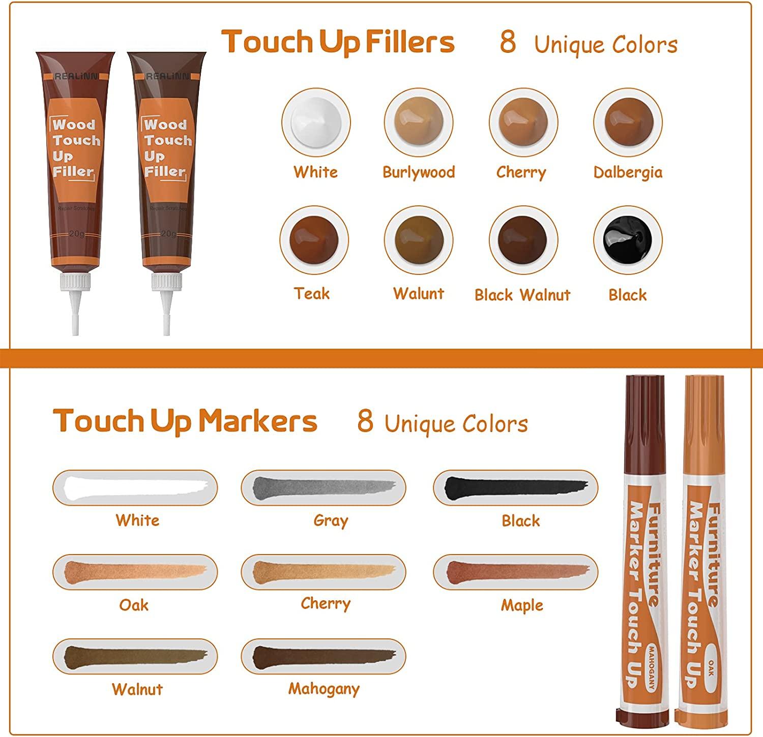 REALINN Wood Furniture Repair Kit 8 Dark Colors Wood Fillers and Touch